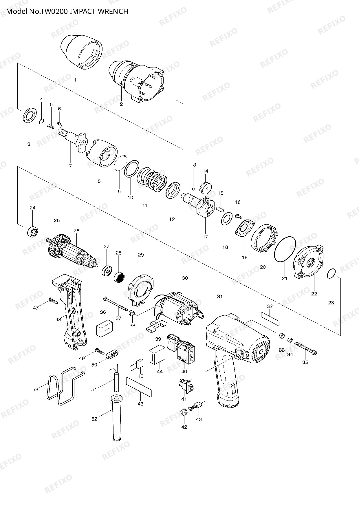Деталировка MAKITA TW0200 — схема запчастей в разборе