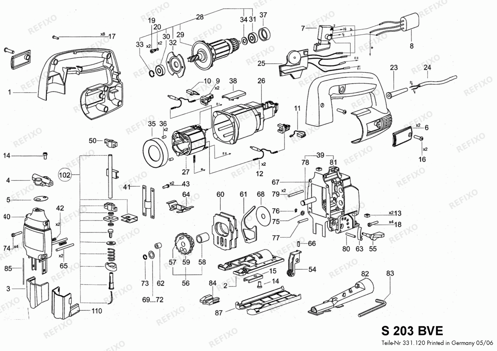 Деталировка Flex S 203 BVE 230CEE 329363 — схема запчастей в разборе