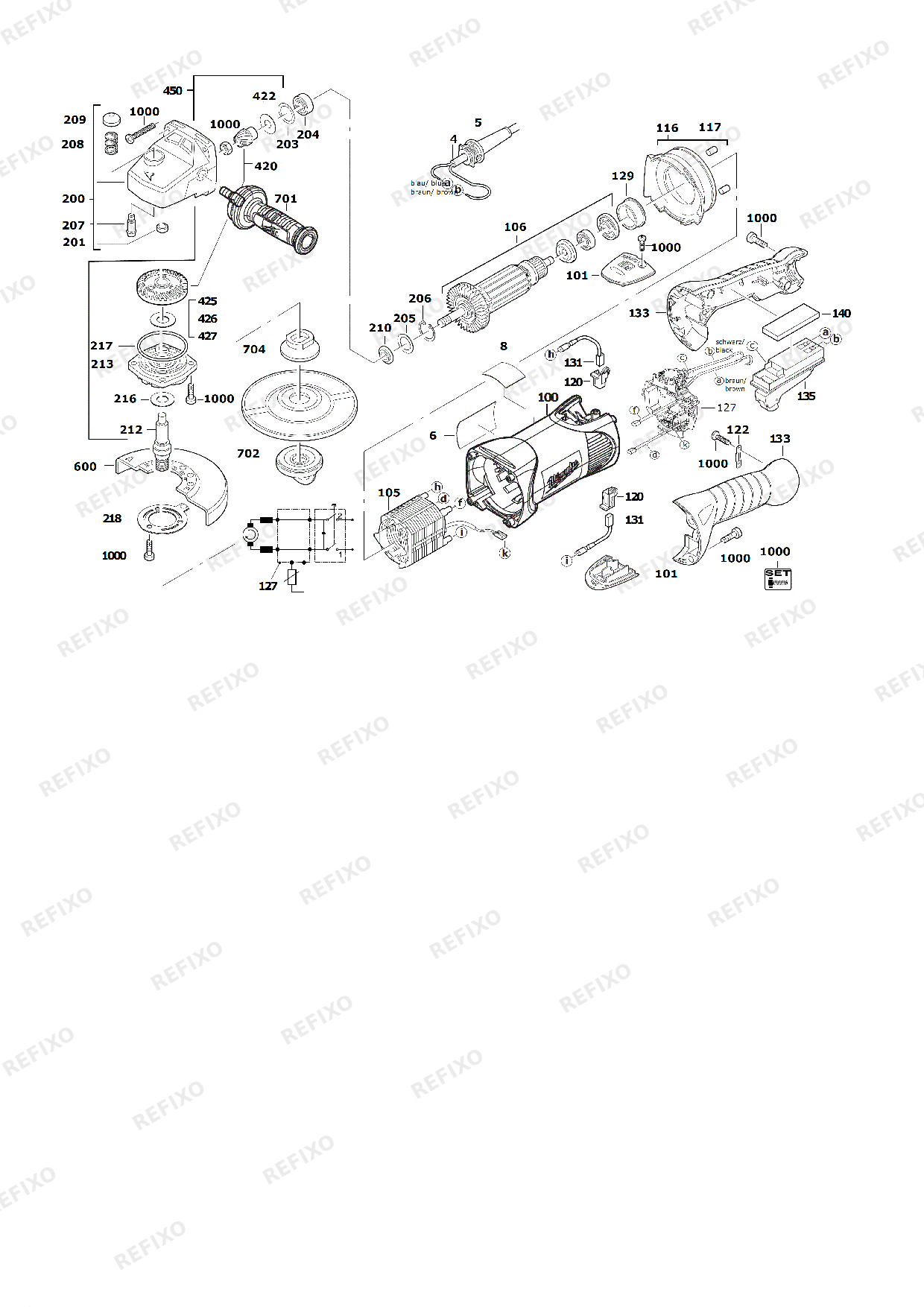 Деталировка MILWAUKEE AGV17 125INOX 4933449870 4000463789 — схема запчастей в разборе
