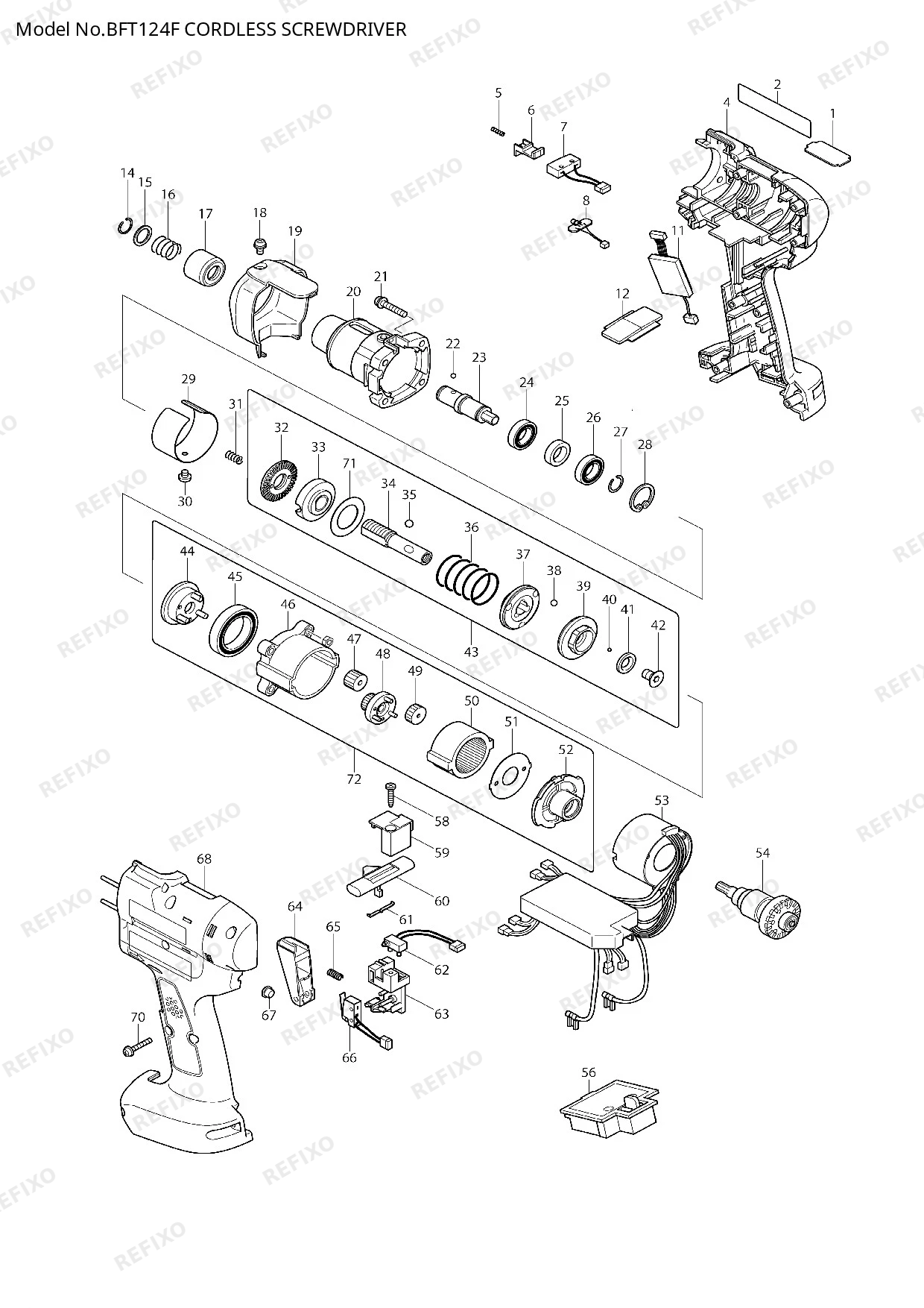 Деталировка MAKITA BFT124F — схема запчастей в разборе