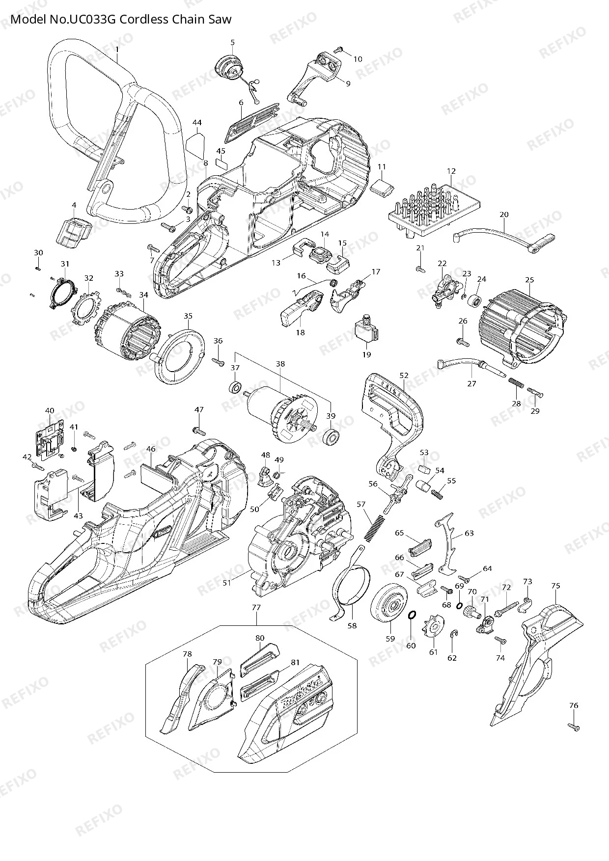 Деталировка MAKITA UC033G — схема запчастей в разборе