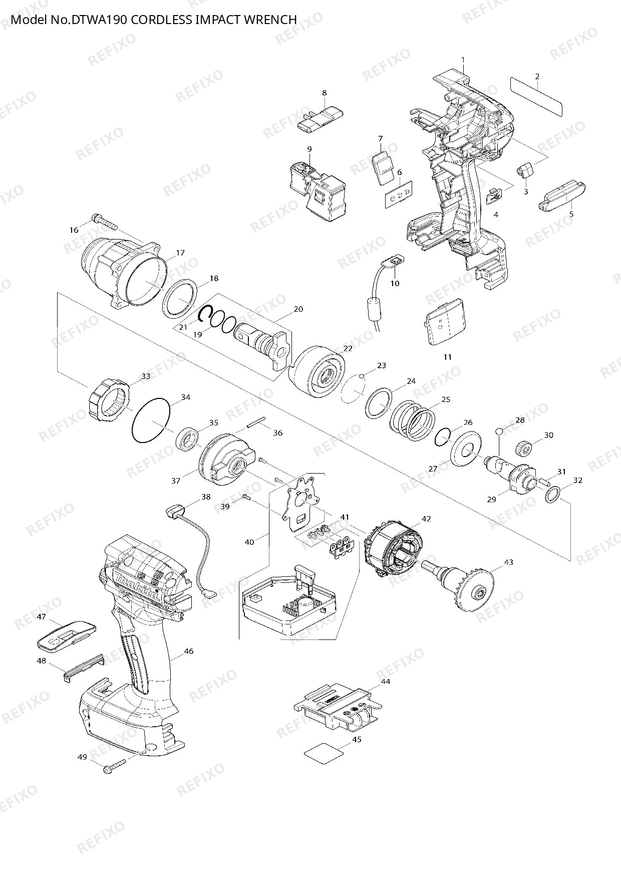 Деталировка MAKITA DTWA190 — схема запчастей в разборе