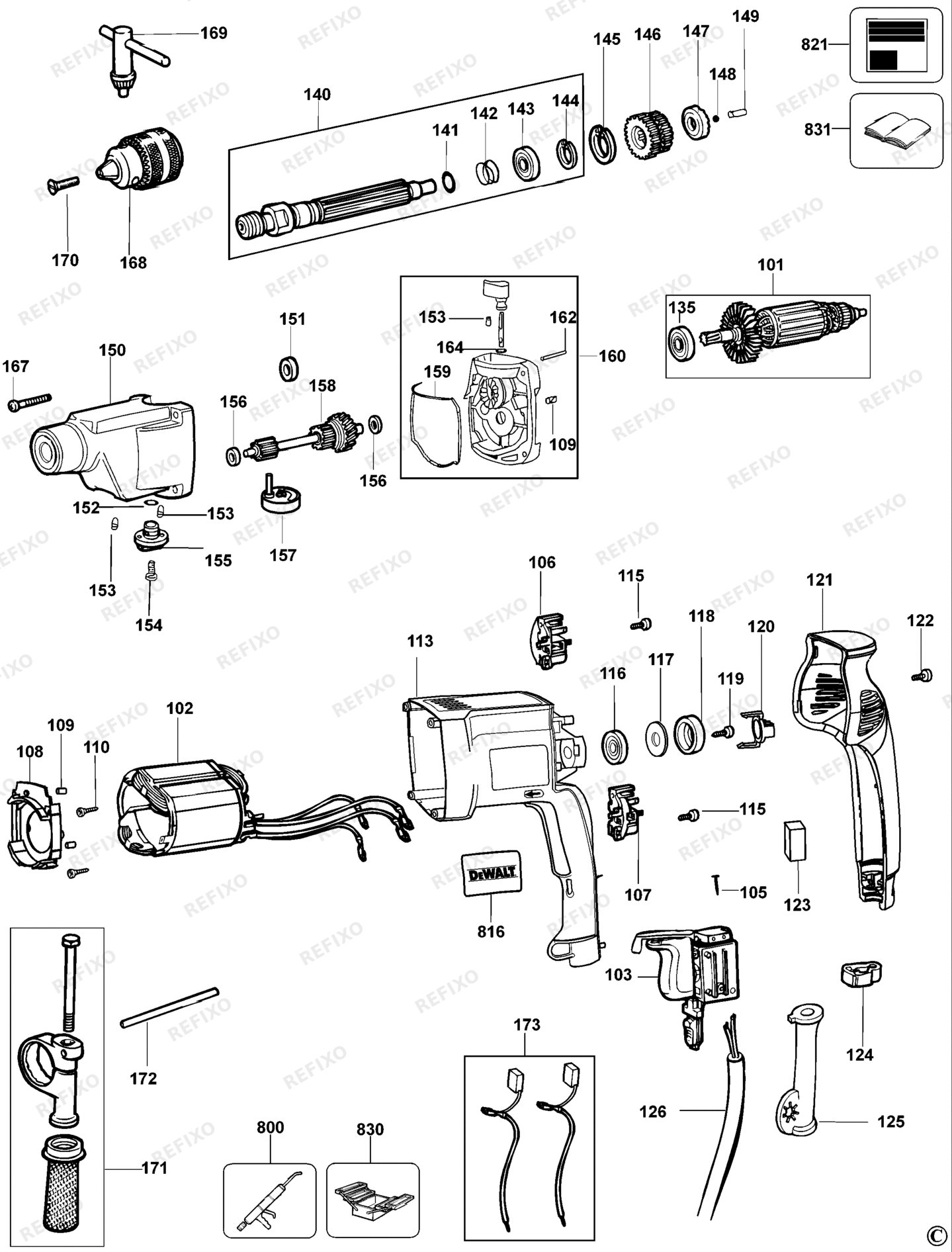 Деталировка DeWalt DW515K-XJ TYPE 4 перфоратор DW515K-XJ DW515K — схема запчастей в разборе