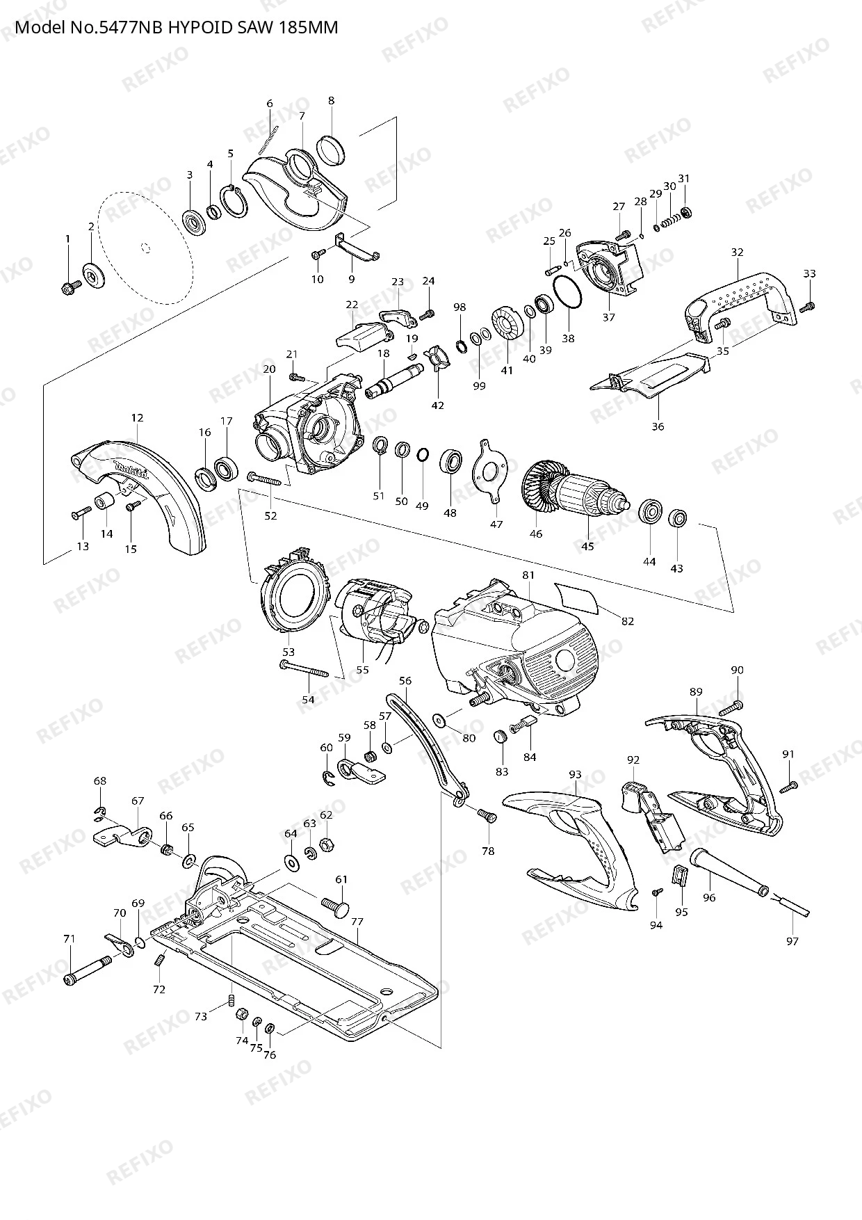 Деталировка MAKITA 5477NB — схема запчастей в разборе