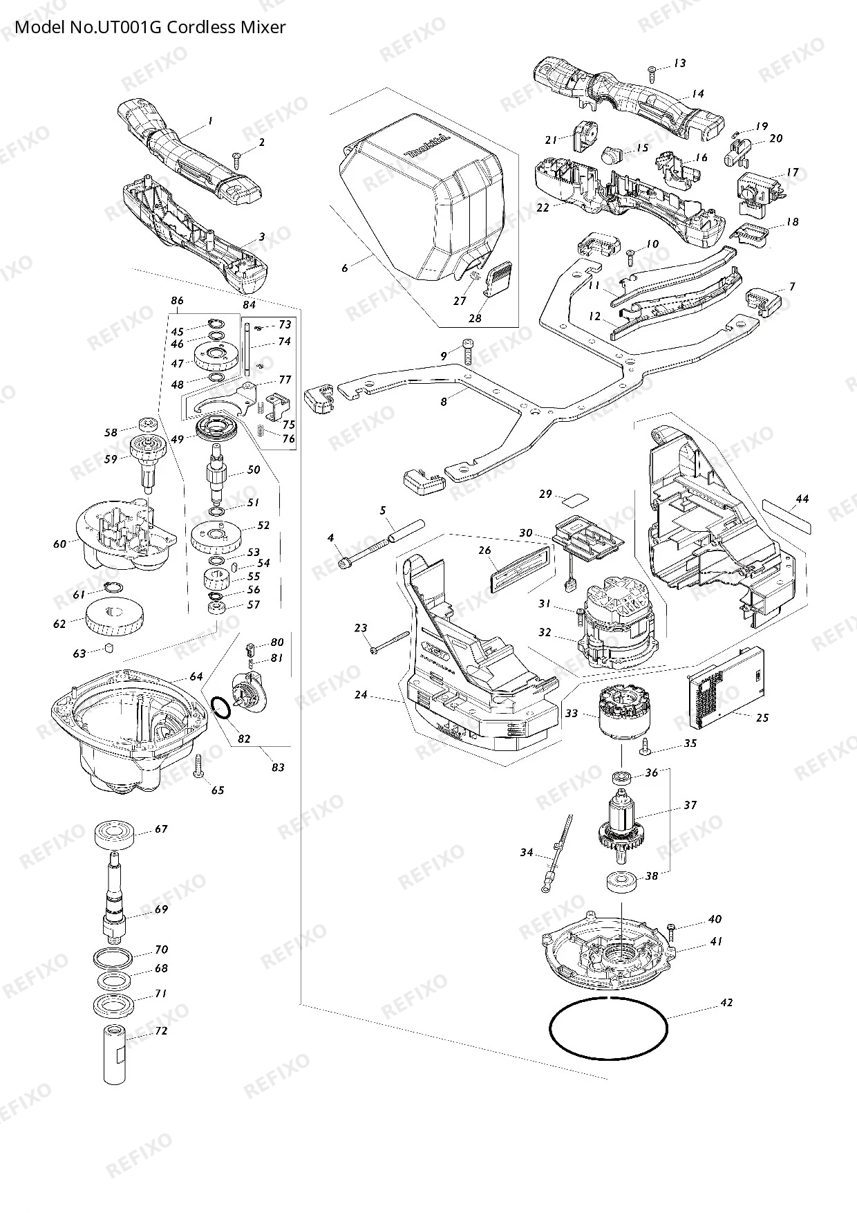 Деталировка MAKITA UT001G — схема запчастей в разборе