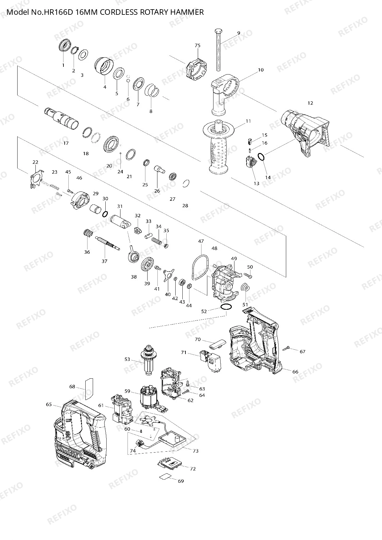 Деталировка MAKITA HR166D — схема запчастей в разборе