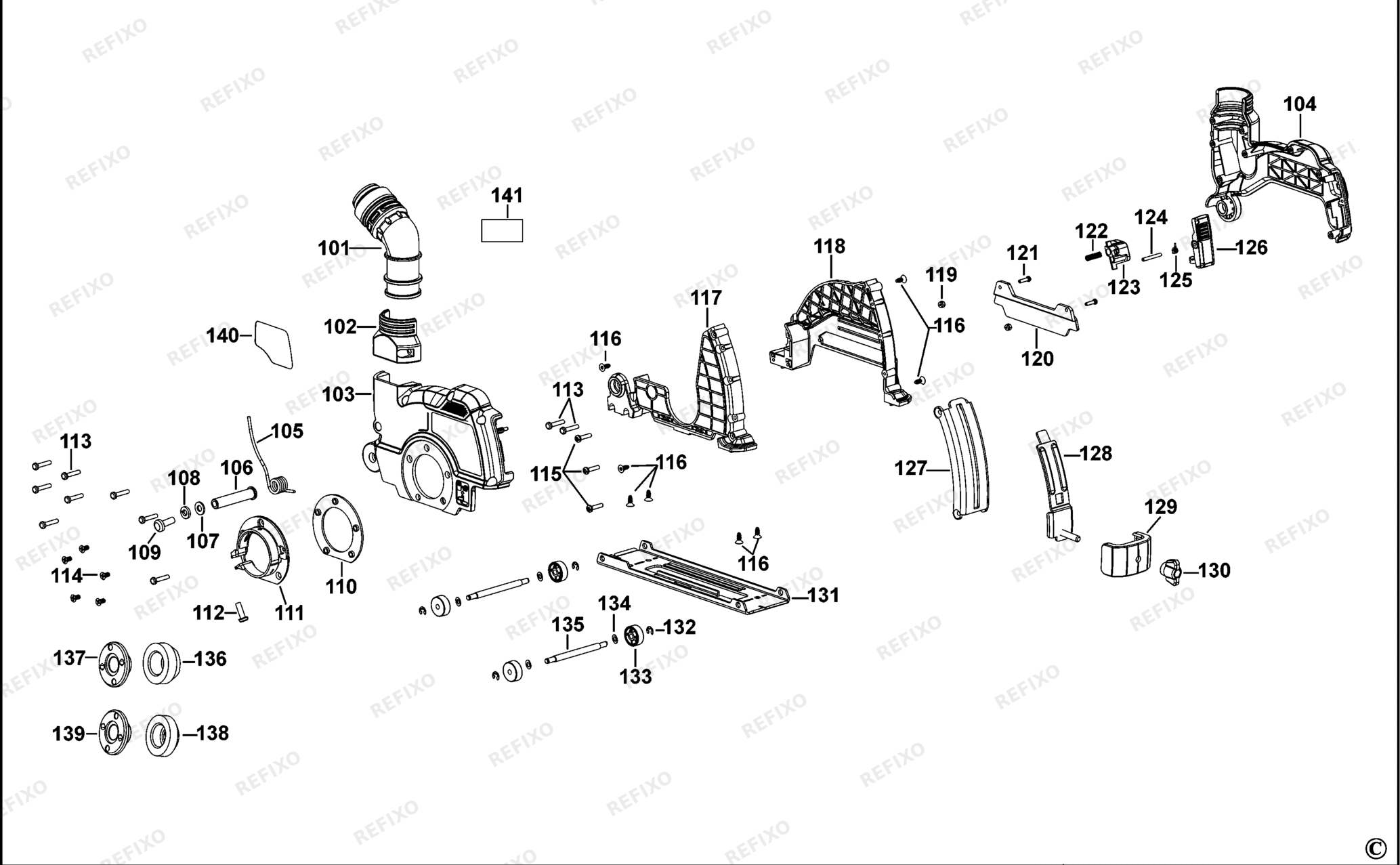 Деталировка DeWalt DWE46225-XJ TYPE 1 STAUBFÄNGER DWE46225-XJ DWE46225 — схема запчастей в разборе