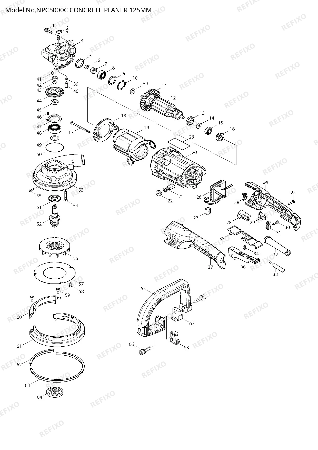 Деталировка MAKITA NPC5000C — схема запчастей в разборе