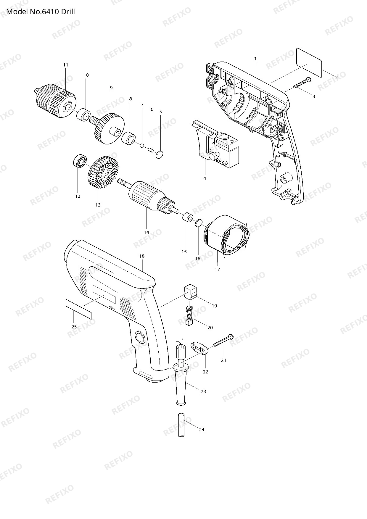 Деталировка MAKITA 6410 — схема запчастей в разборе