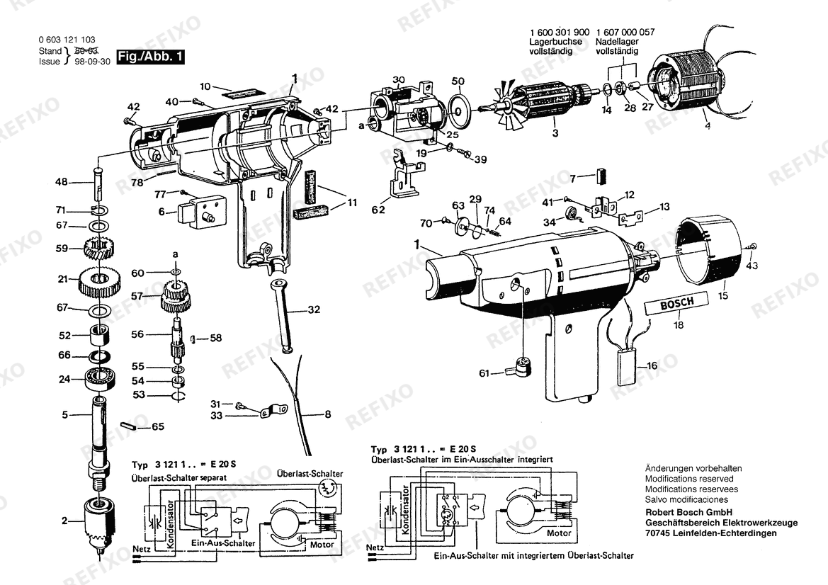 Деталировка Bosch Дрель Drill | 220 V | 052 - RO (0 603 121 048) — схема запчастей в разборе