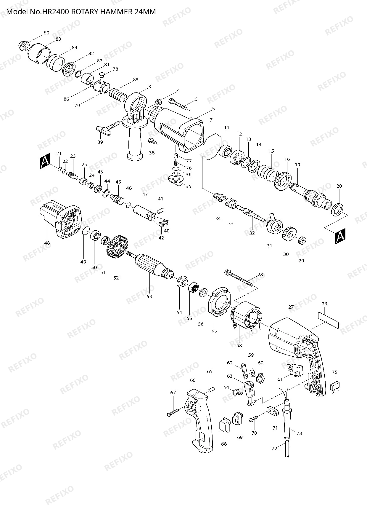Деталировка MAKITA HR2400 — схема запчастей в разборе