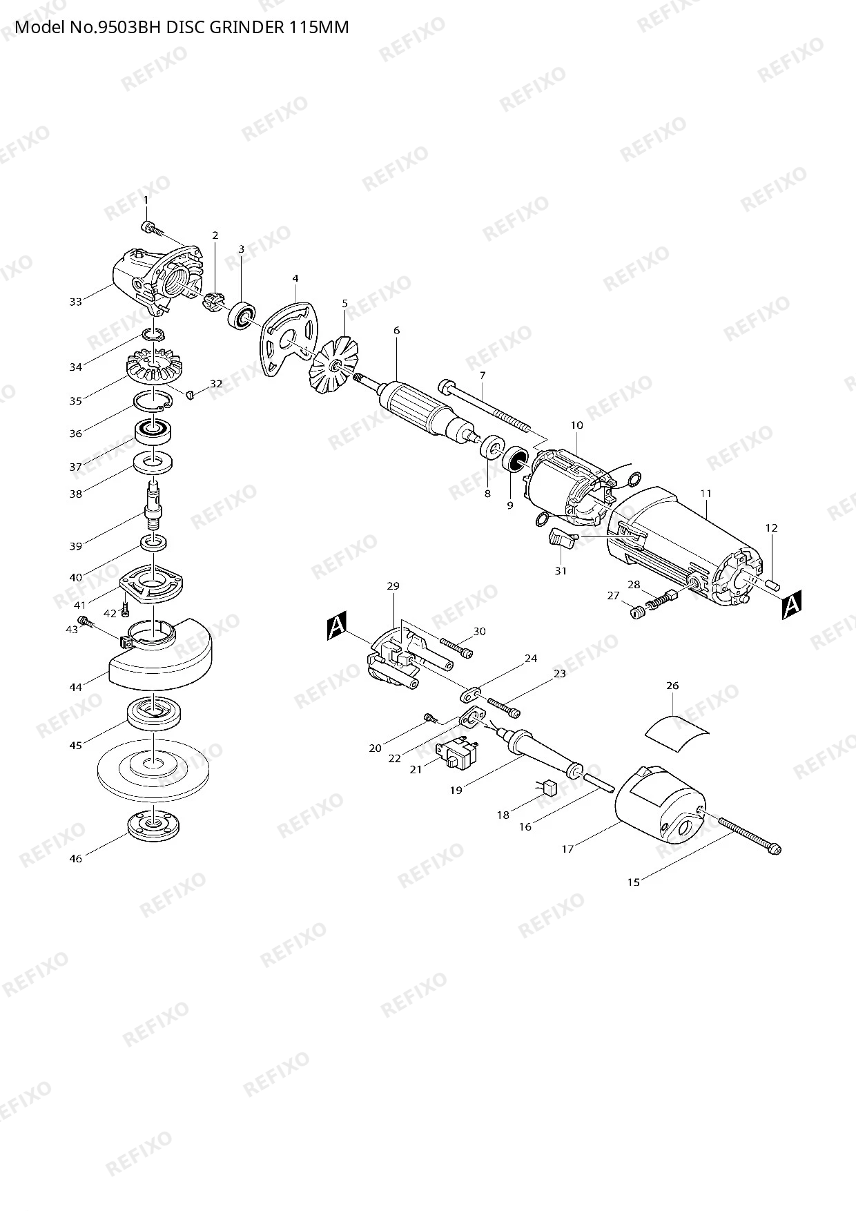 Деталировка MAKITA 9503BH — схема запчастей в разборе