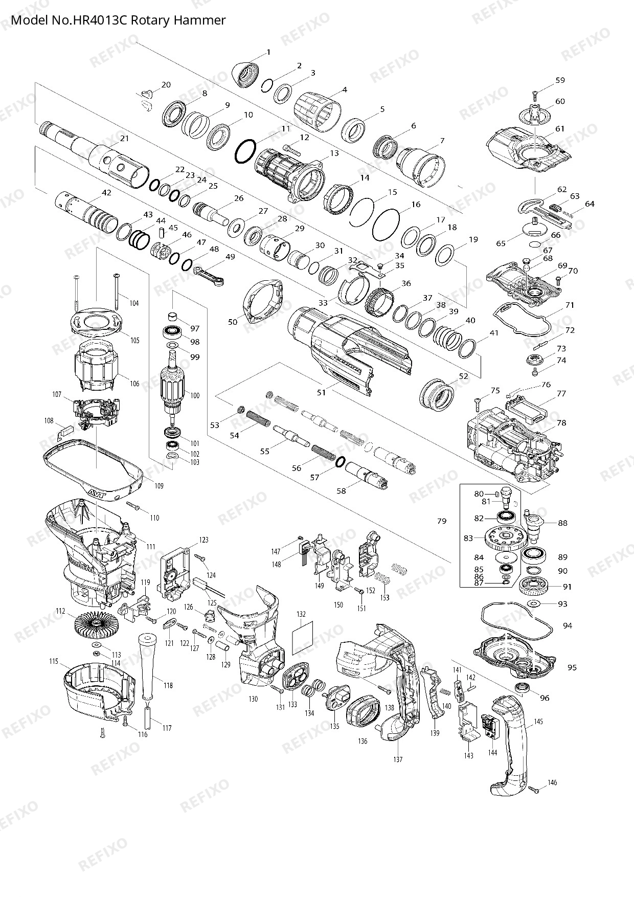 Деталировка MAKITA HR4013C — схема запчастей в разборе