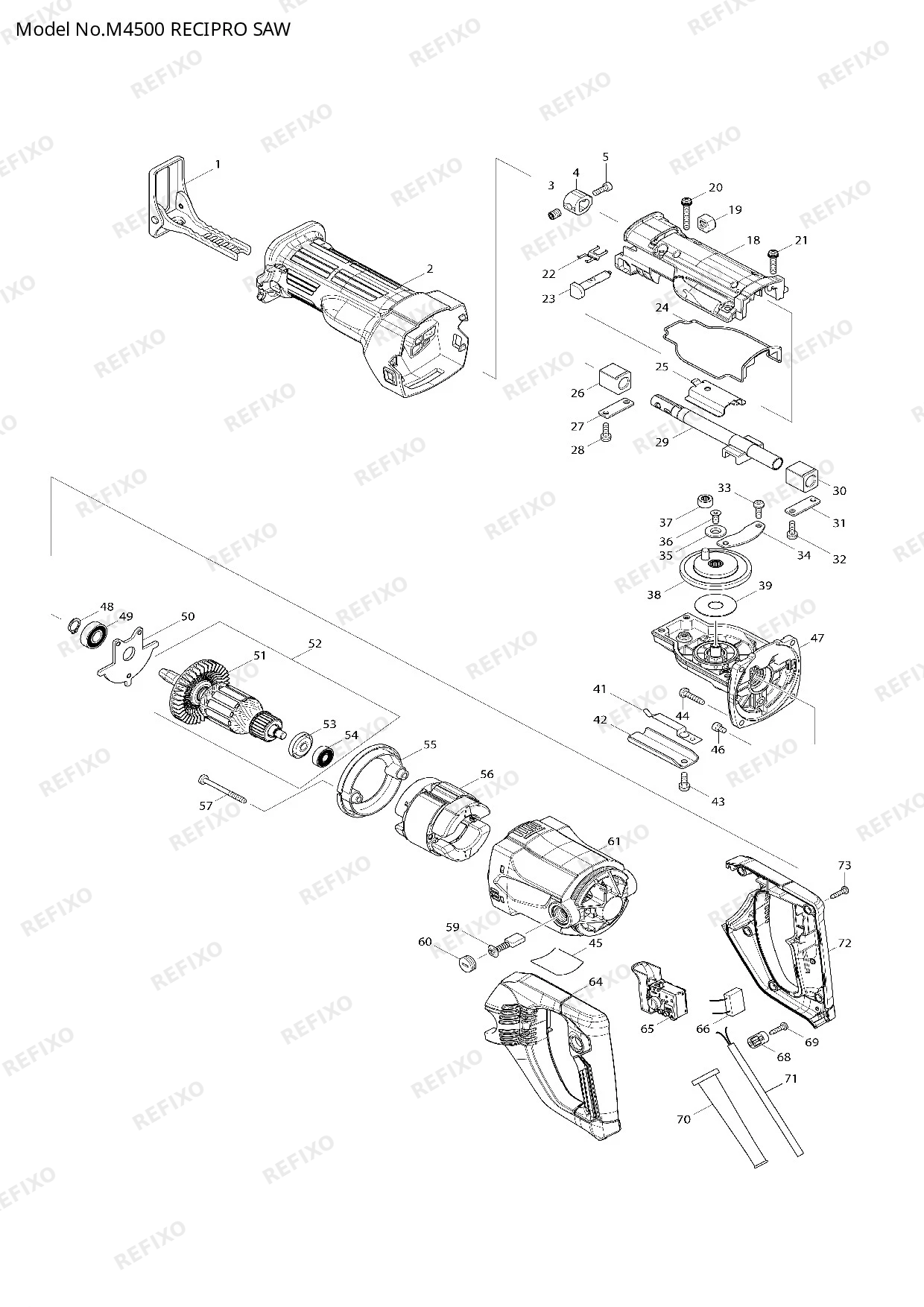 Деталировка MAKITA M4500 — схема запчастей в разборе
