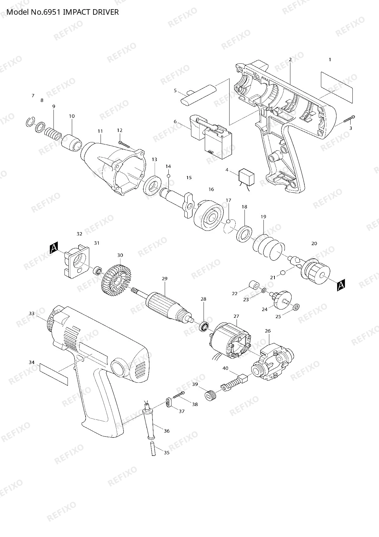 Деталировка MAKITA 6951 — схема запчастей в разборе