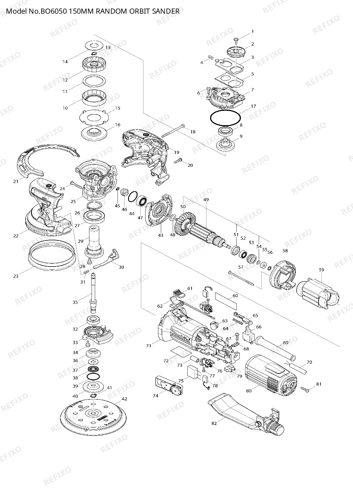 Деталировка MAKITA BO6050 — схема запчастей в разборе