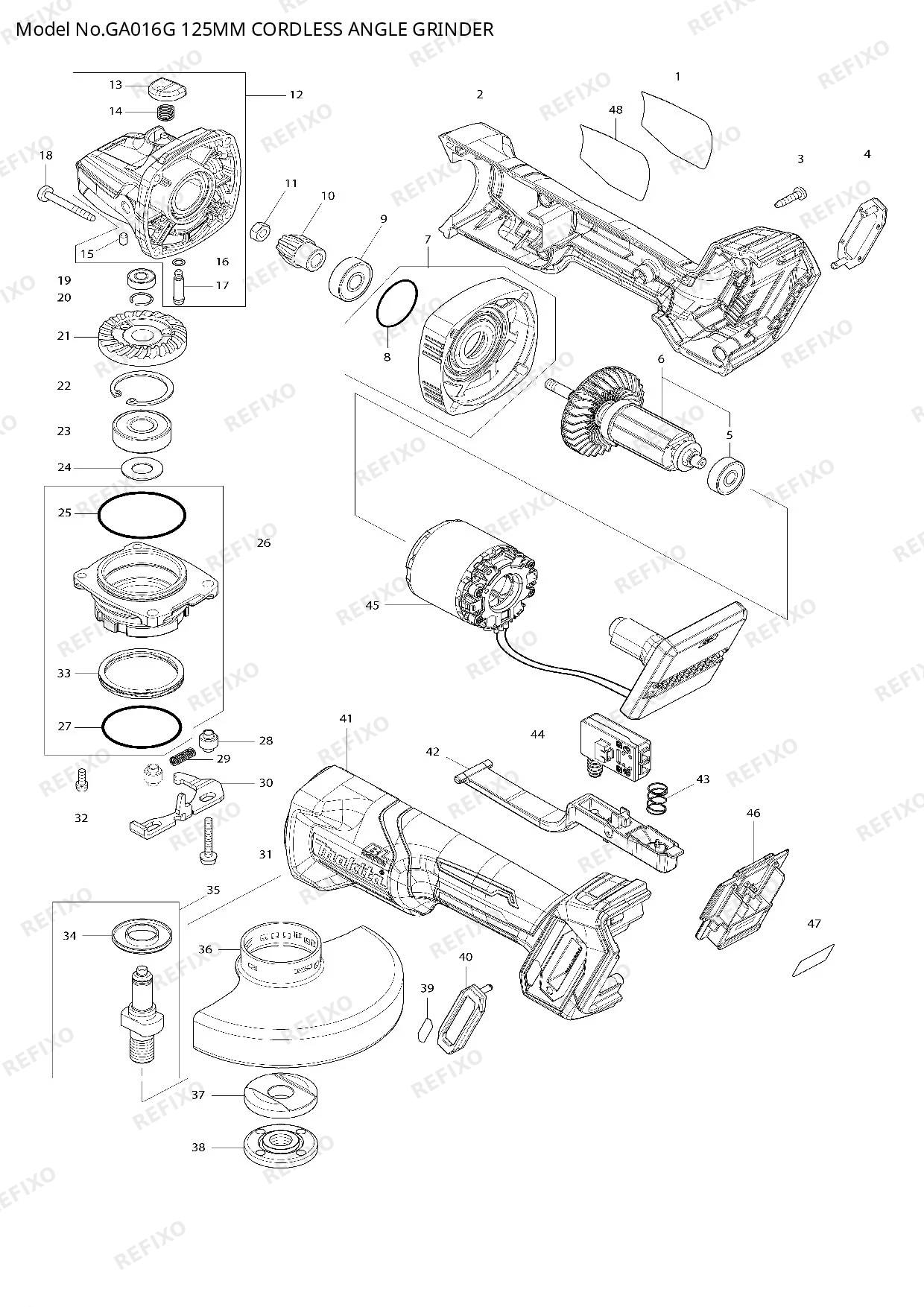Деталировка MAKITA GA016G — схема запчастей в разборе