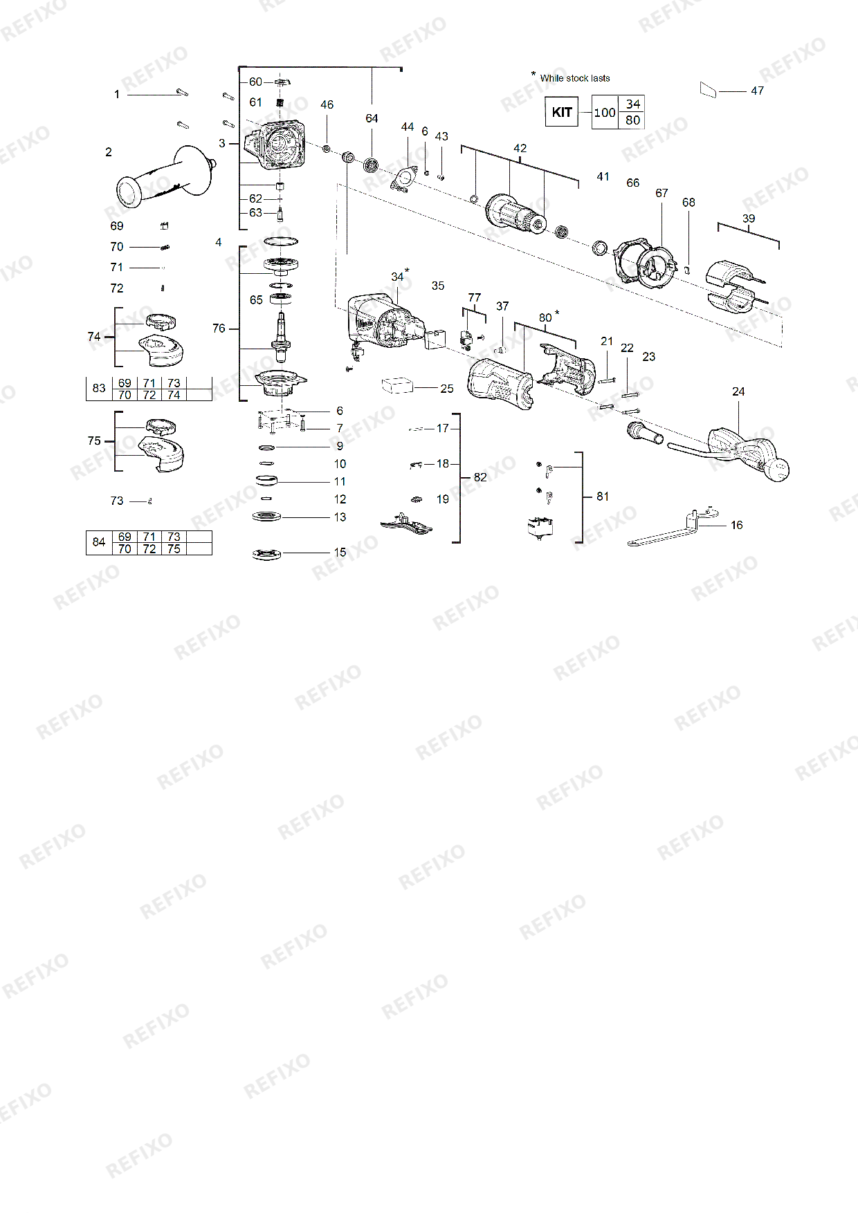 Деталировка MILWAUKEE AG13 125XSPD IN2 4933451577 4000458484 — схема запчастей в разборе