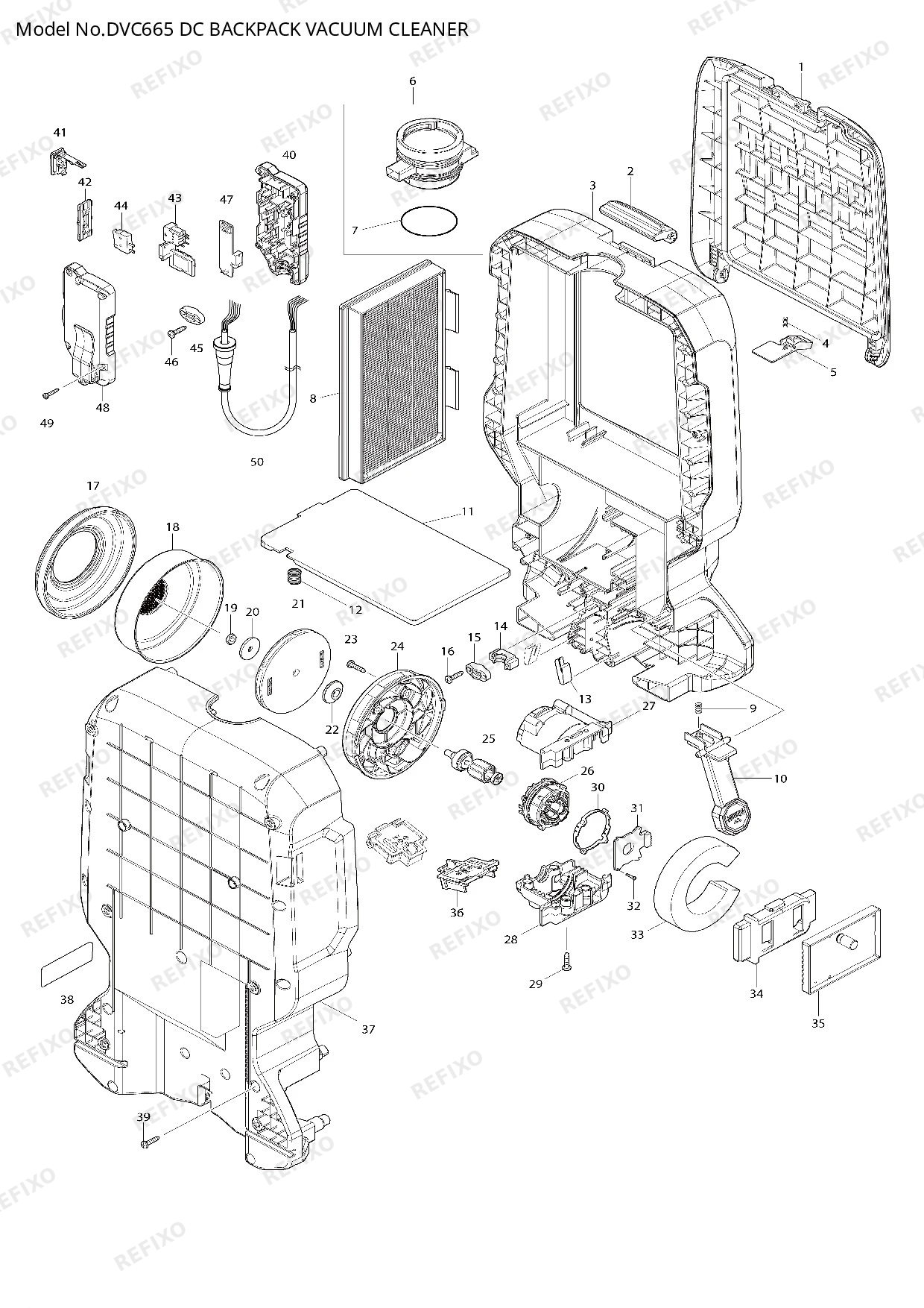 Деталировка MAKITA DVC665 — схема запчастей в разборе