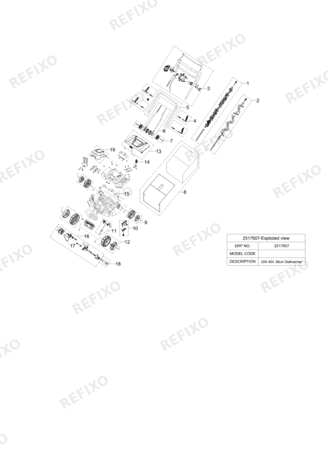 Деталировка Greenworks 2517607 Exploded weiv — схема запчастей в разборе