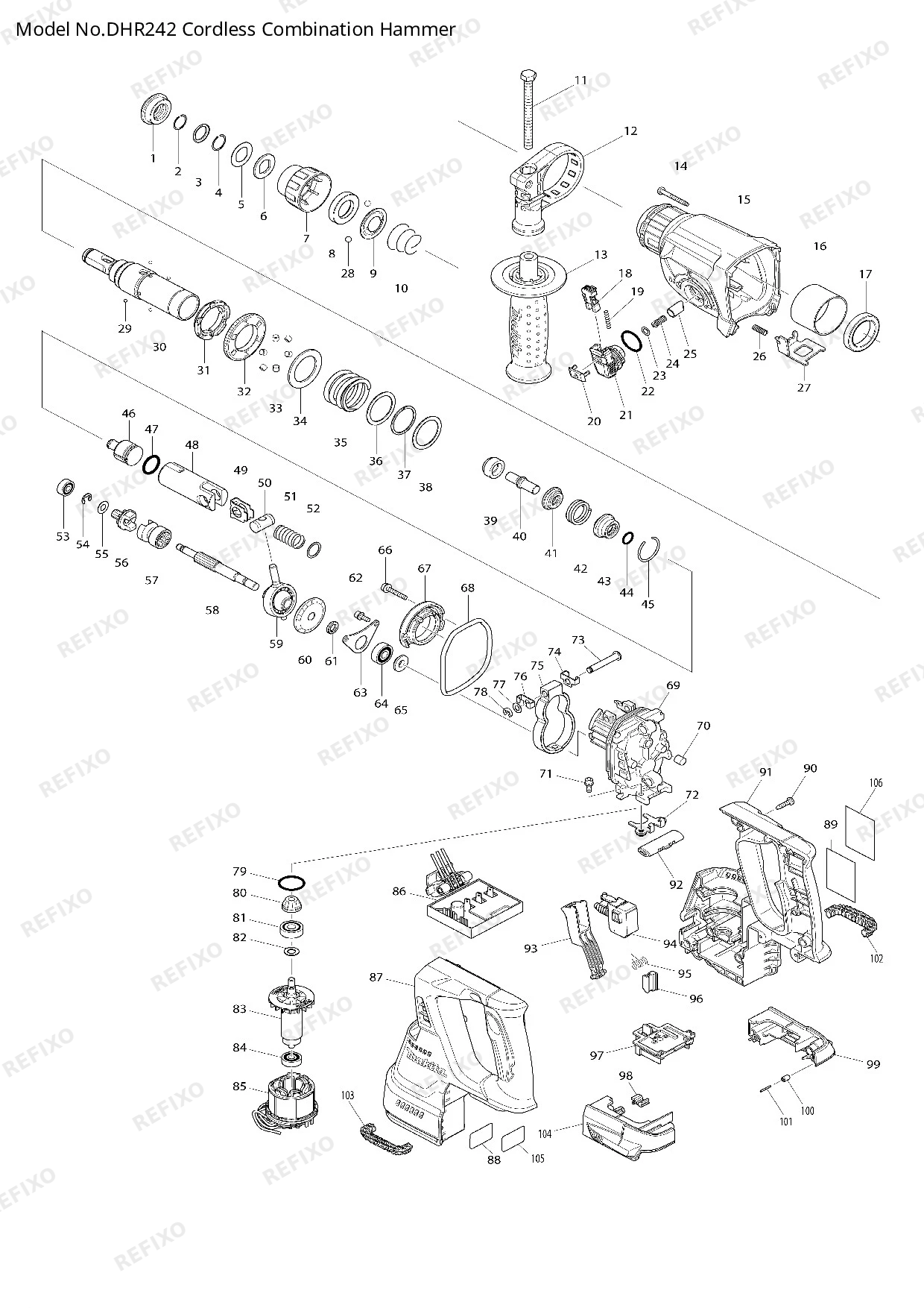 Деталировка MAKITA DHR242 — схема запчастей в разборе