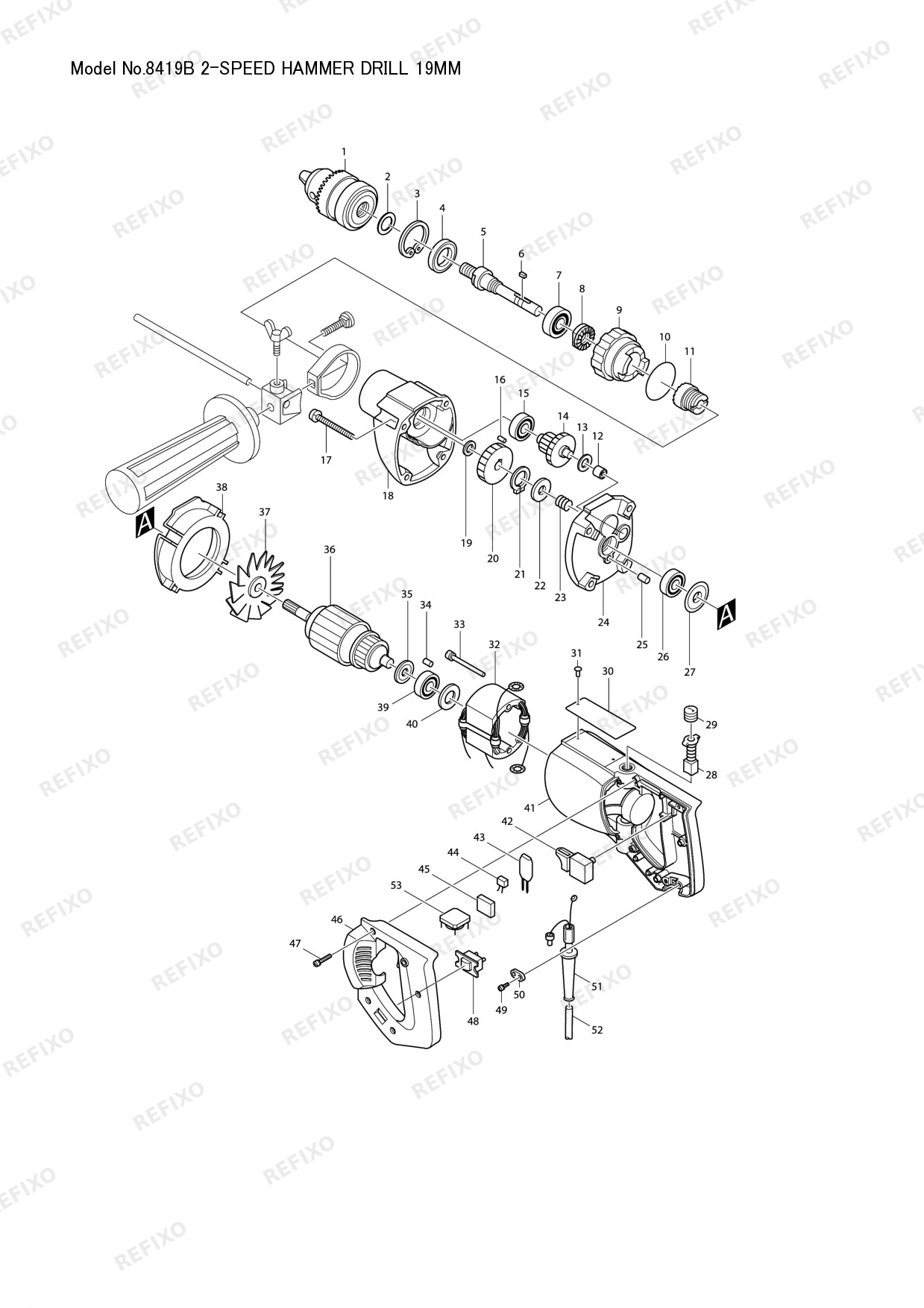 Деталировка MAKITA 8419B — схема запчастей в разборе