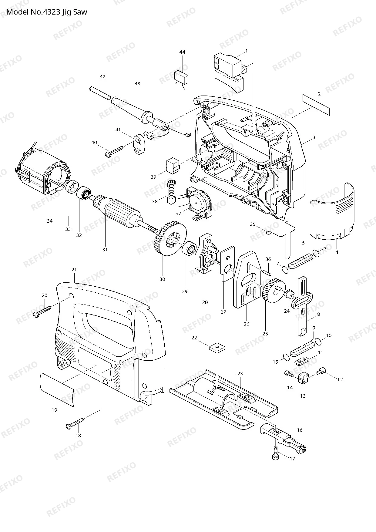 Деталировка MAKITA 4323 — схема запчастей в разборе
