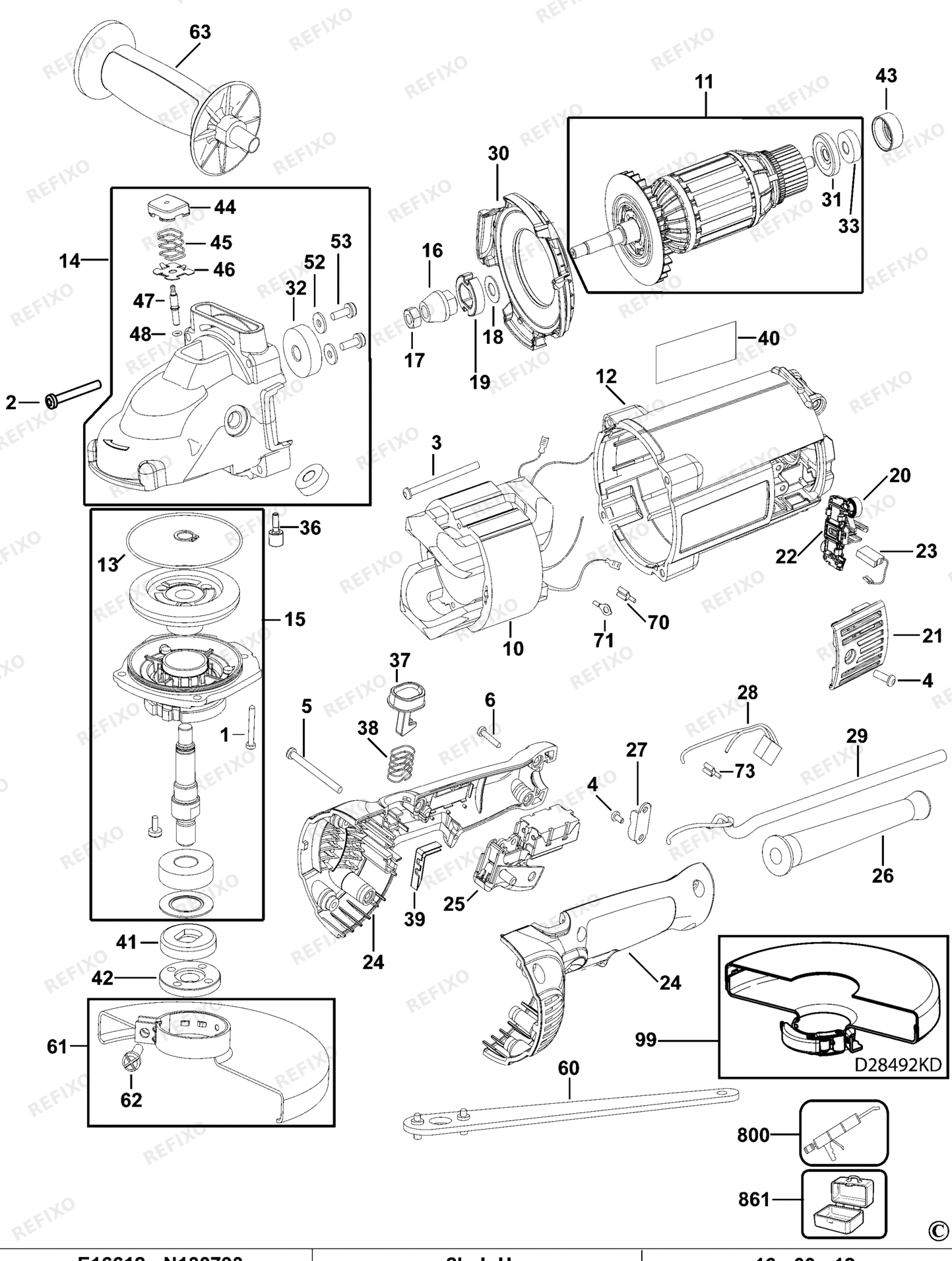 Деталировка DeWalt D28492-QS TYPE 4 угловая шлифмашина D28492-QS D28492 — схема запчастей в разборе