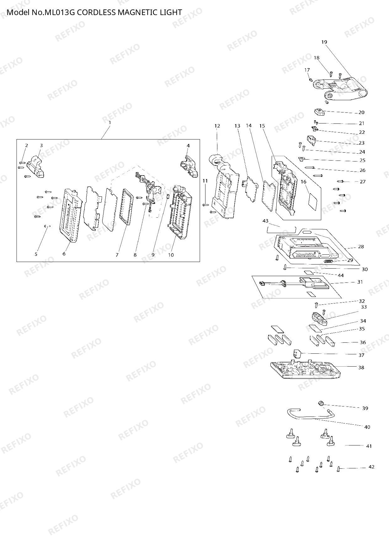 Деталировка MAKITA ML013G — схема запчастей в разборе