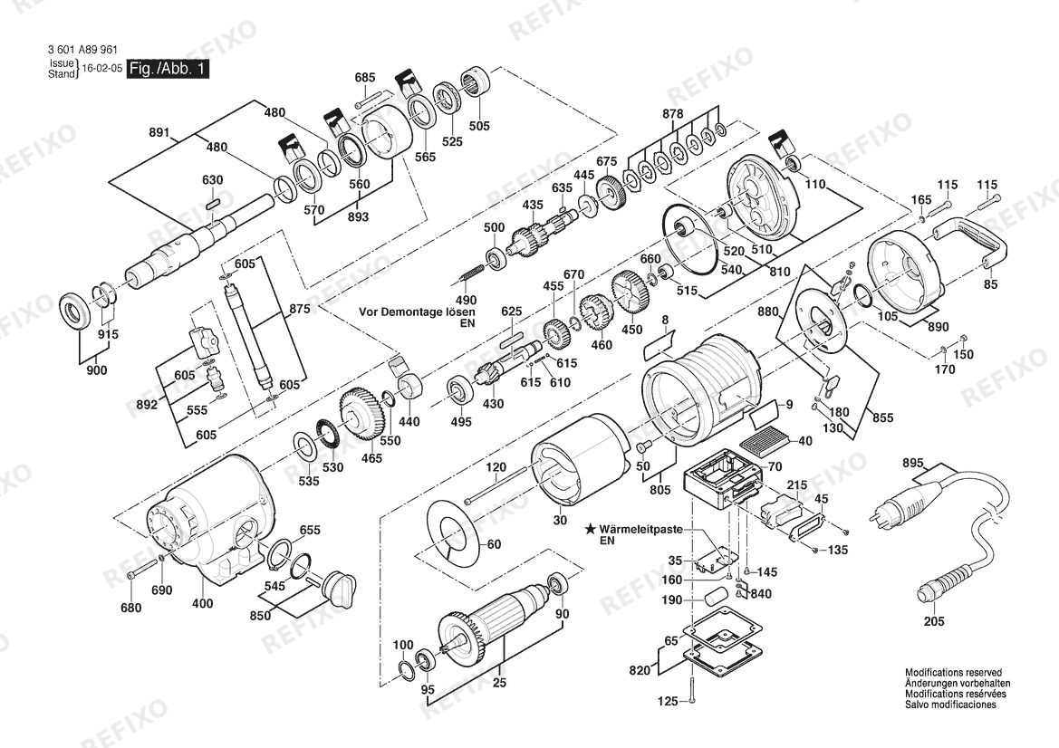 Деталировка Bosch Diamantbohrmaschine GDB 350 WE | 110 V | 036 - GB (3 601 A89 961) — схема запчастей в разборе