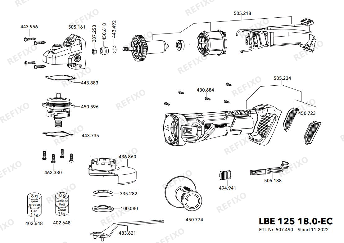 Деталировка Flex LBE 125 18.0-EC Ltd-E.5.0 набор BS — схема запчастей в разборе