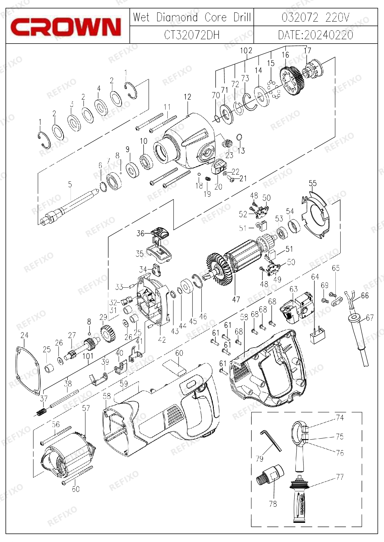 Деталировка CROWN CT32072DH (c 10.2024) — схема запчастей в разборе