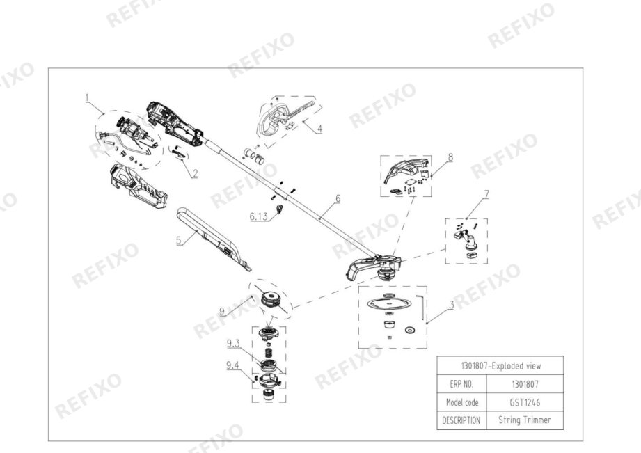 Деталировка Greenworks 1301807 New Exploded view — схема запчастей в разборе