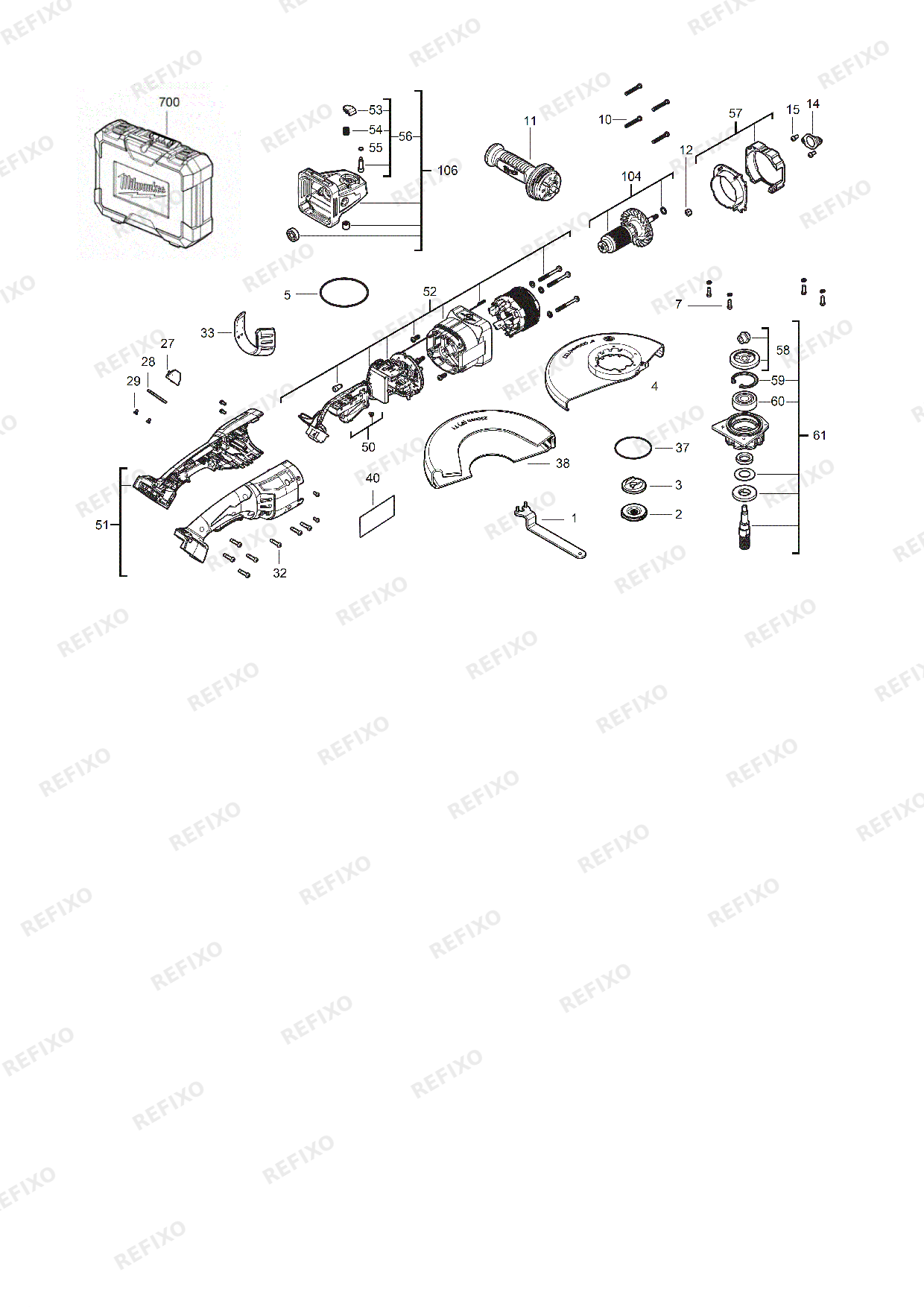 Деталировка MILWAUKEE M18ONEFLAG230XPDB 0 4933478781 4000483568 — схема запчастей в разборе