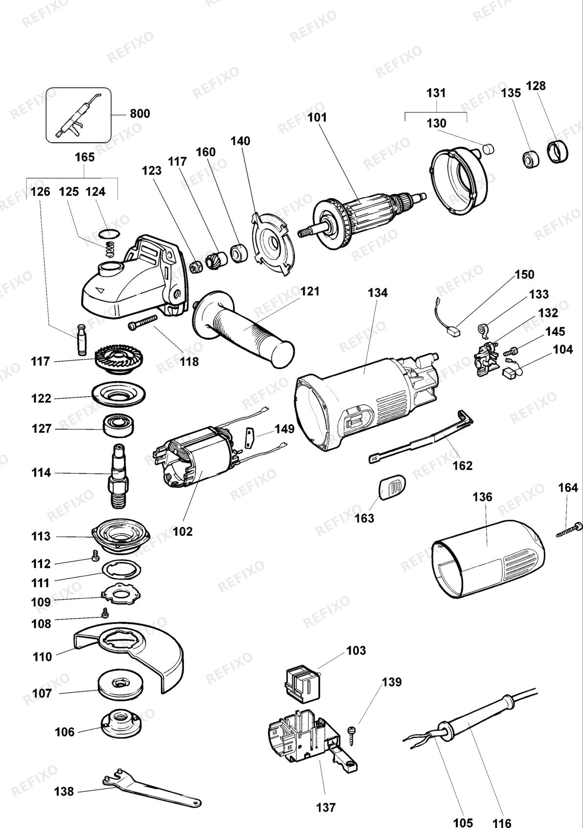 Деталировка DeWalt DW817-LX TYPE 3 SMALL ANGLE GRINDER DW817-LX DW817 — схема запчастей в разборе