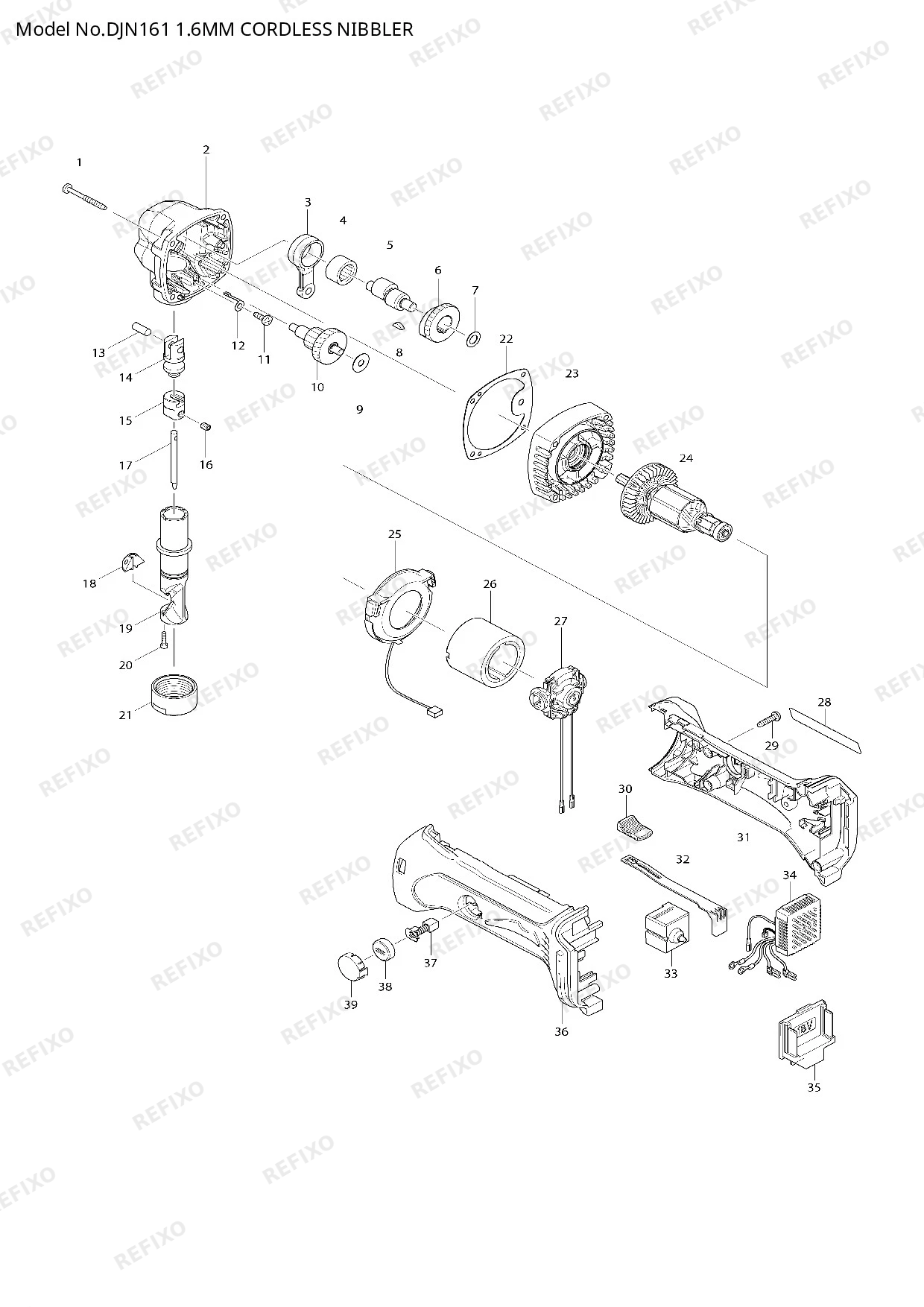 Деталировка MAKITA DJN161 — схема запчастей в разборе