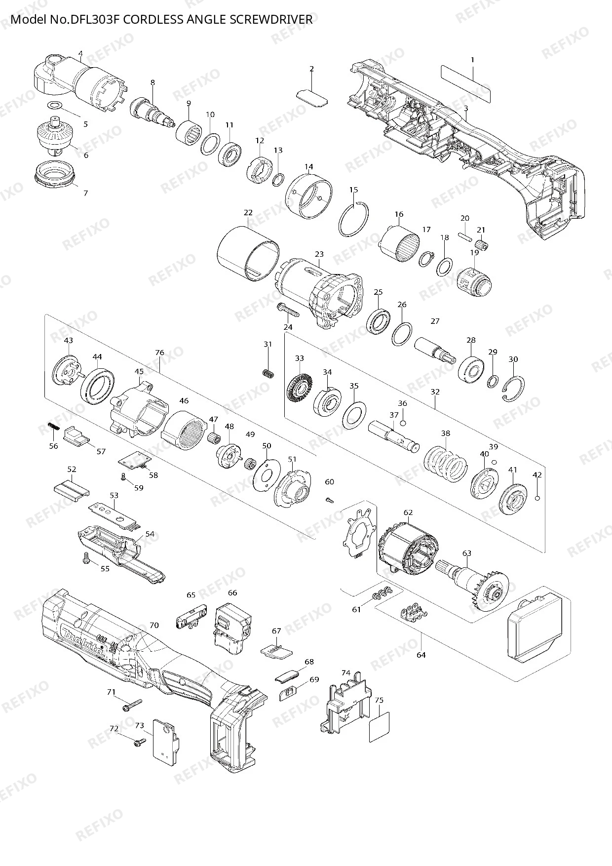 Деталировка MAKITA DFL303F — схема запчастей в разборе