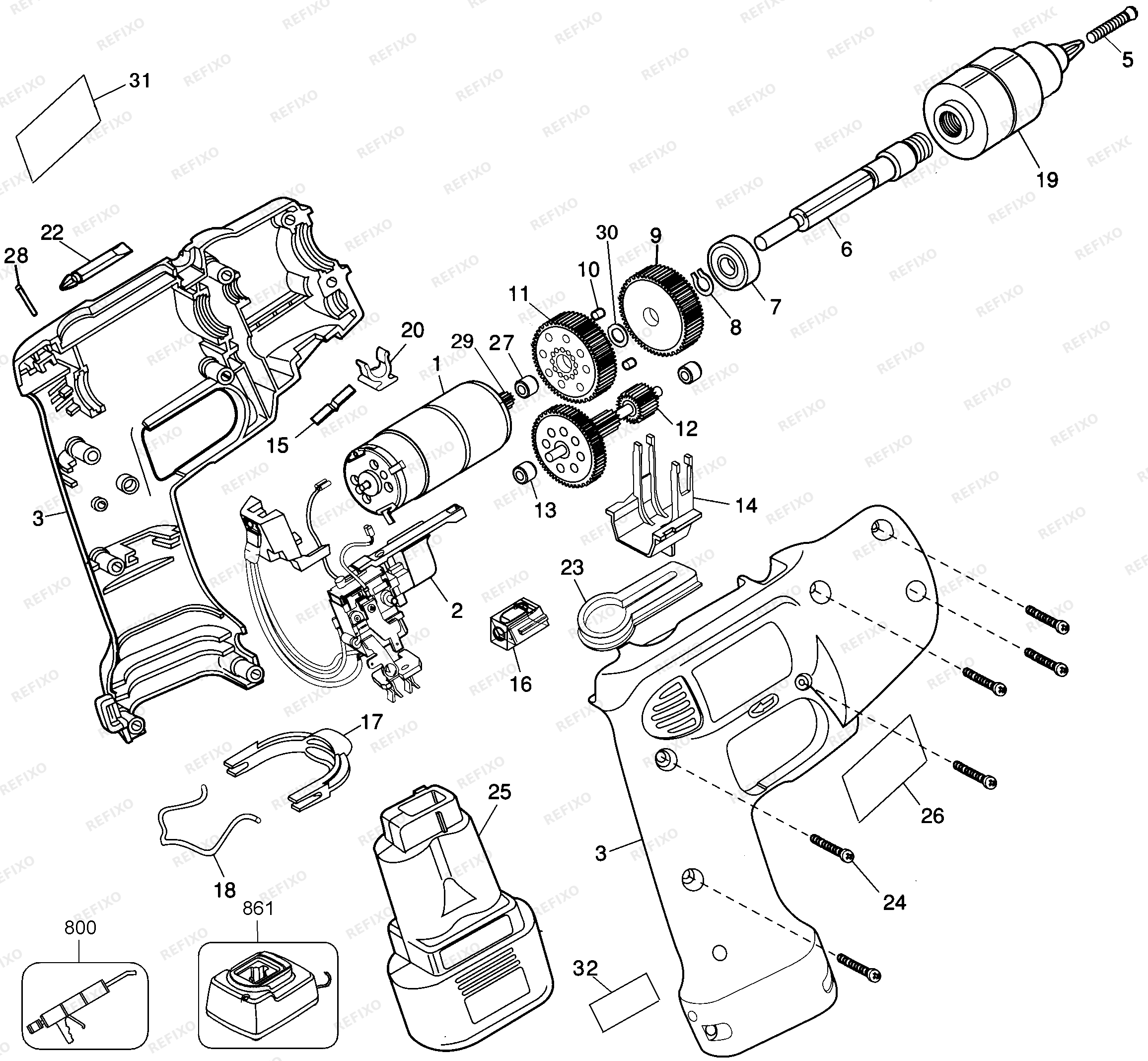 Black&Decker ET1160KTC30 DRILL 6977KT-30 — схема запчастей