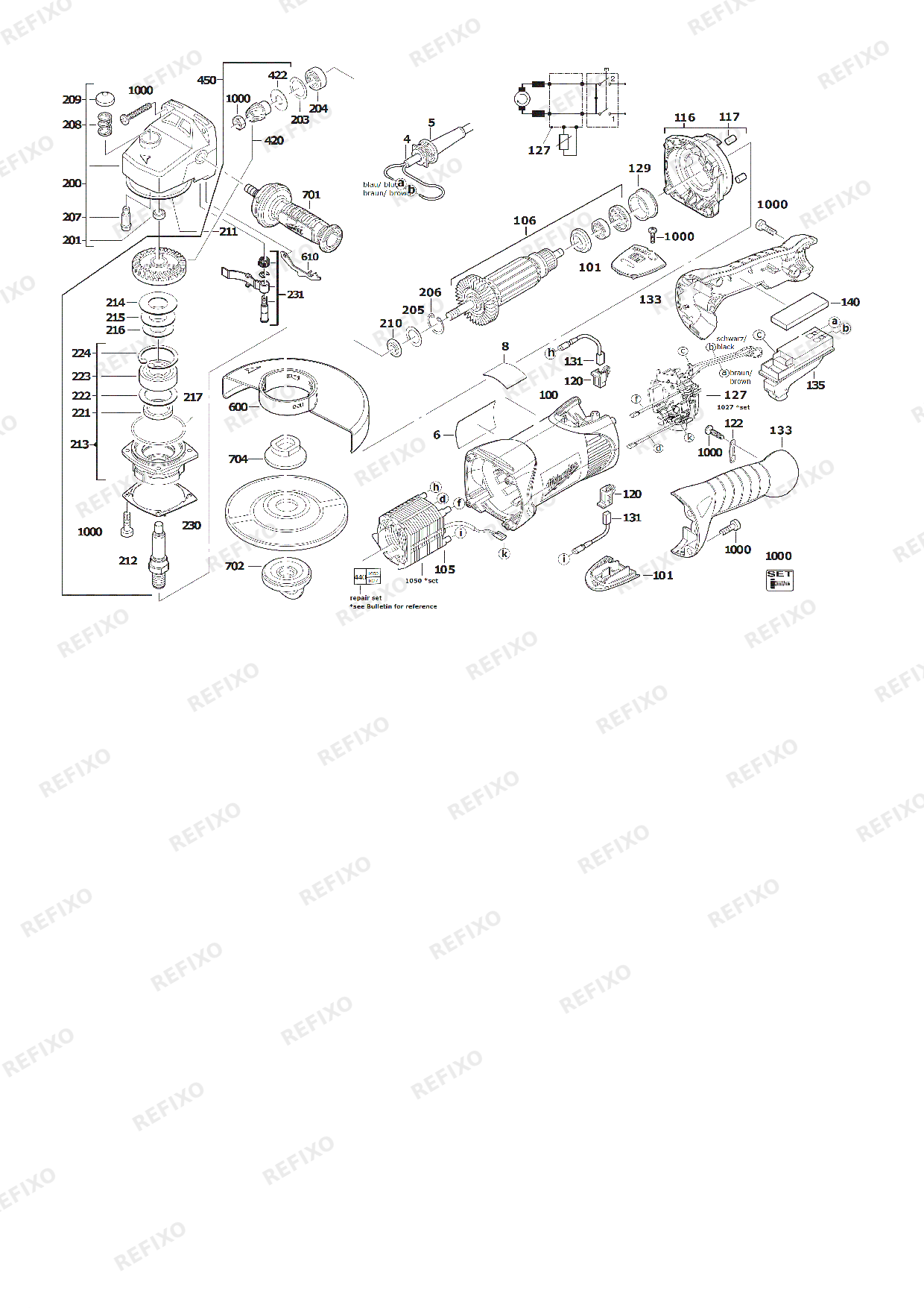 Деталировка MILWAUKEE AGV17 180XC 4933432270 4000455195 — схема запчастей в разборе