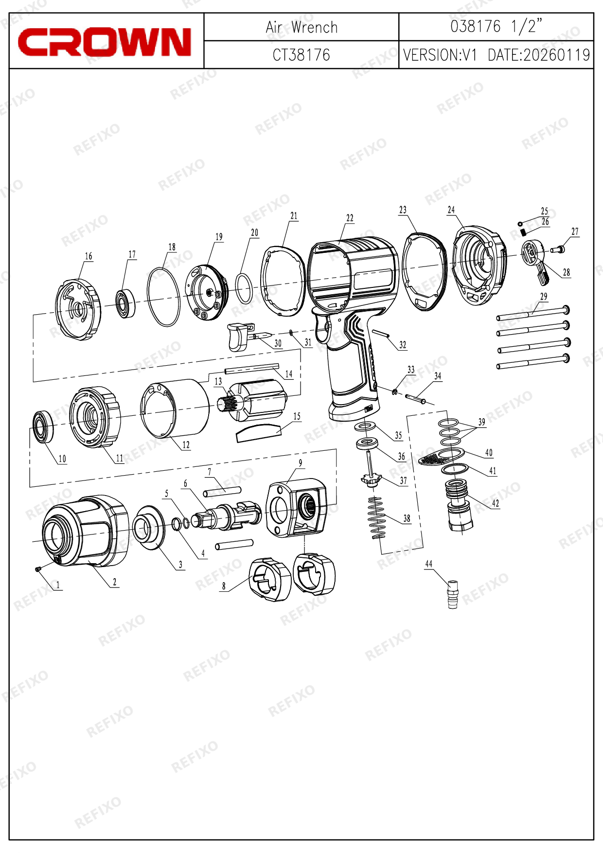 Деталировка CROWN CT38176 — схема запчастей в разборе