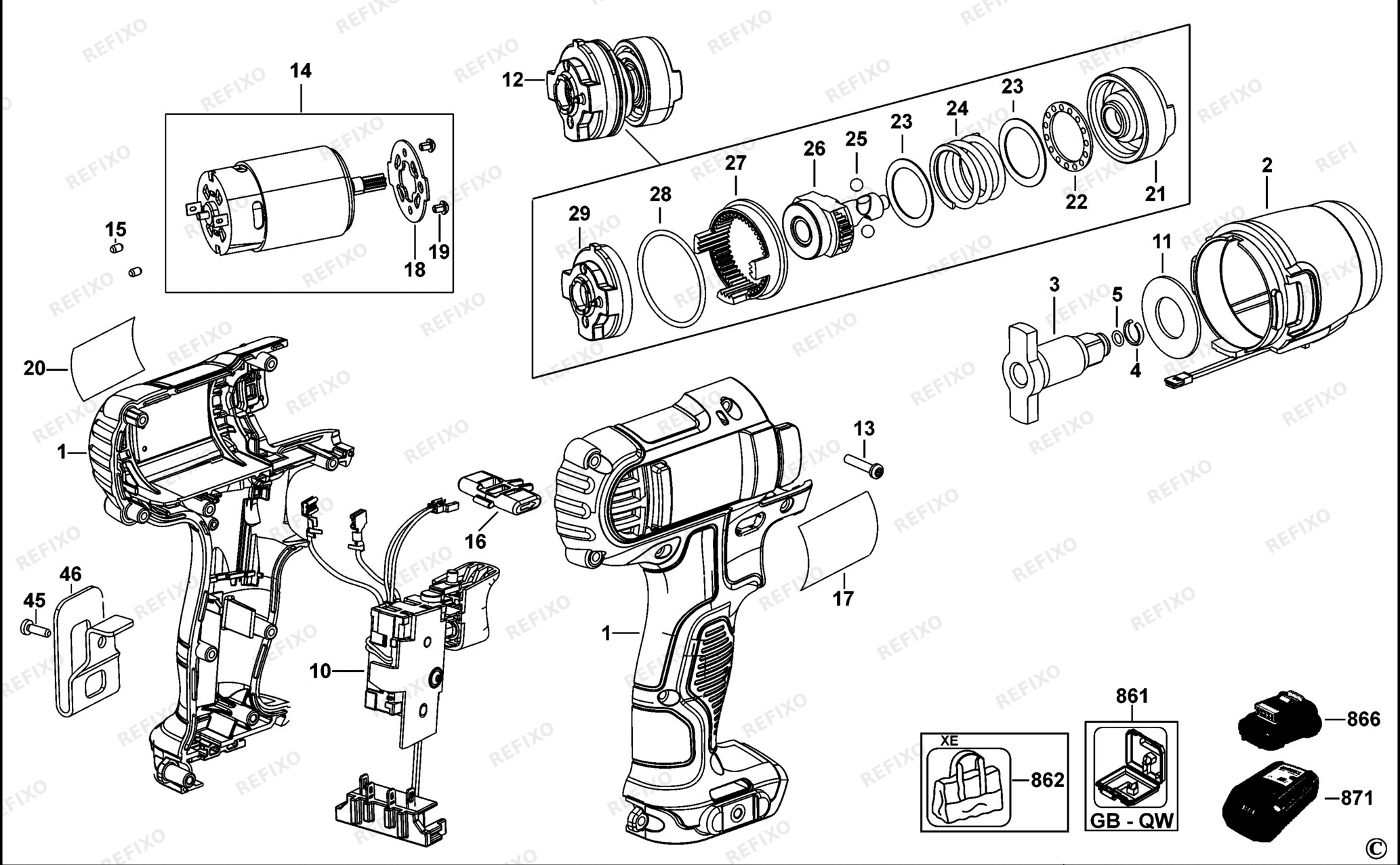 Деталировка DeWalt DCF813-QW TYPE 2 SCHLAGSCHRAUBENSCHL. DCF813-QW DCF813 — схема запчастей в разборе