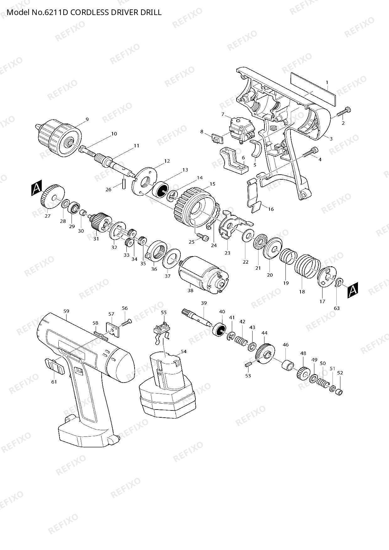 Деталировка MAKITA 6211D — схема запчастей в разборе