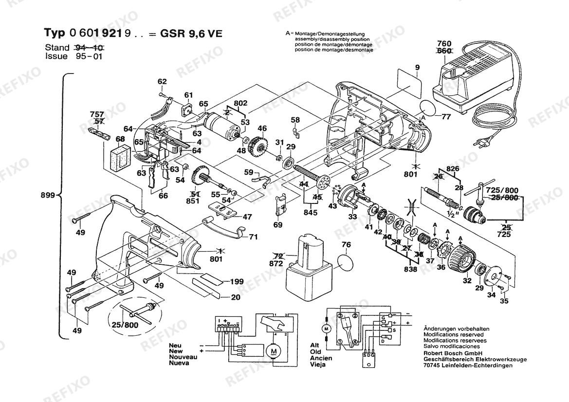 Деталировка Bosch Gw- аккумуляторный - шуруповёрт GSR 9,6 VES | 9.6 V | 006 - JP (0 601 921 982) — схема запчастей в разборе