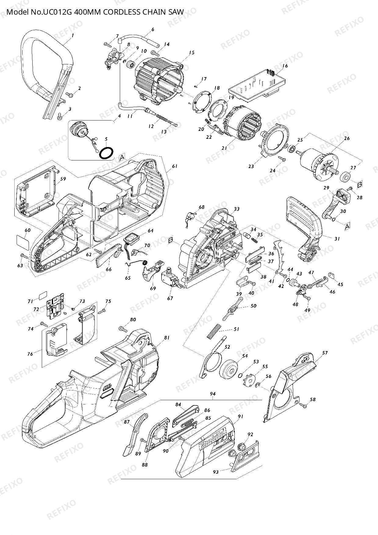 Деталировка MAKITA UC012G — схема запчастей в разборе