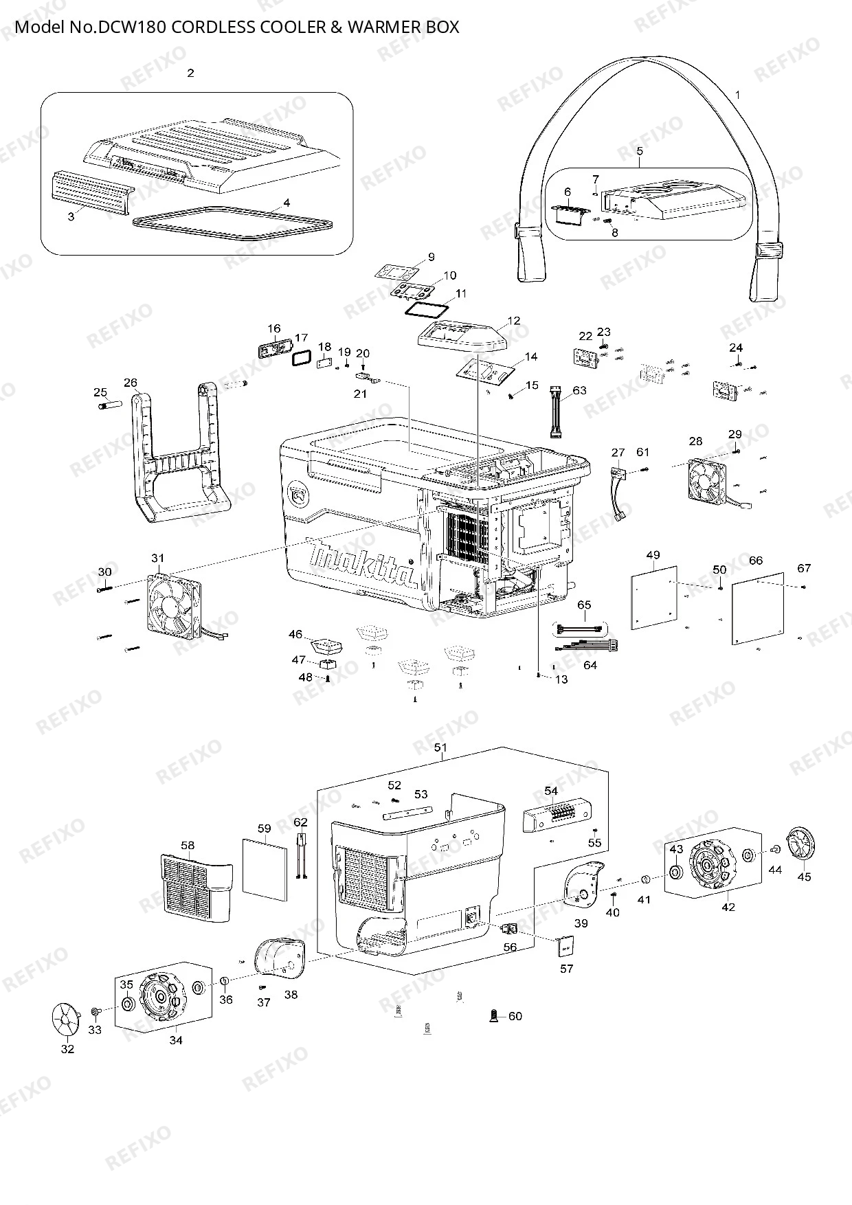 Деталировка MAKITA DCW180 — схема запчастей в разборе