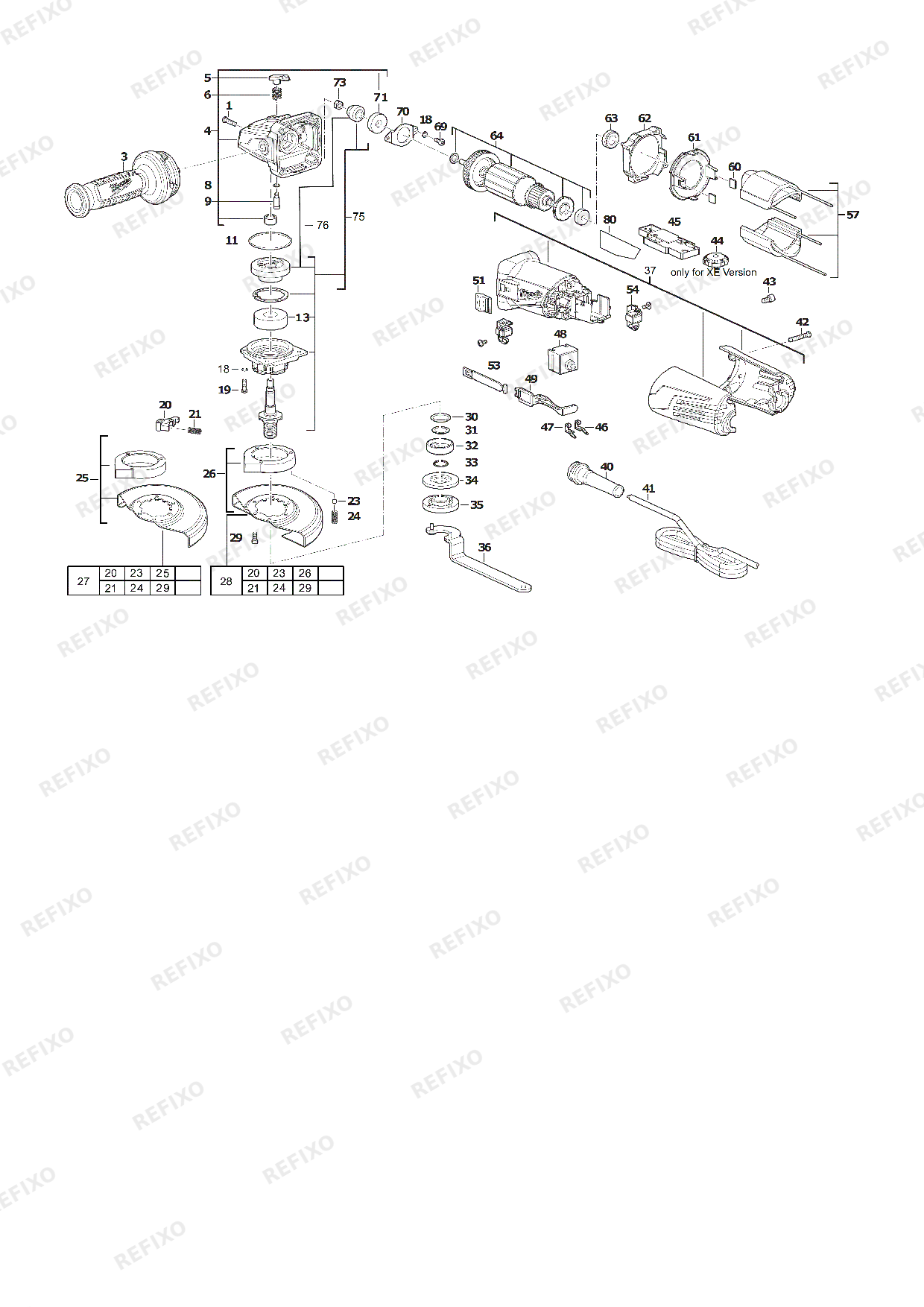 Деталировка MILWAUKEE AGV15 125XE 4933428127 4000458468 — схема запчастей в разборе