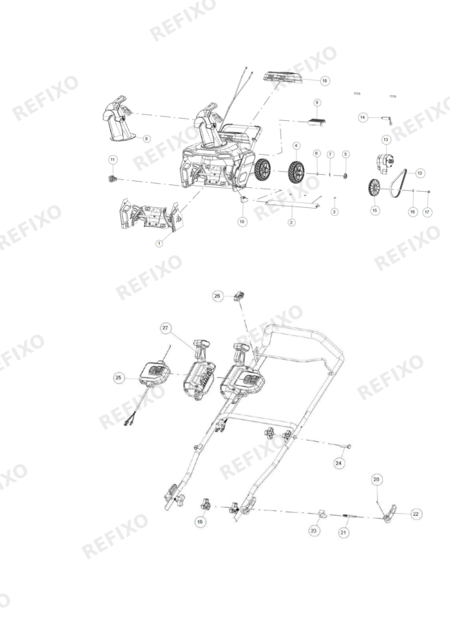 Деталировка Greenworks 2603407RU Exploded view — схема запчастей в разборе