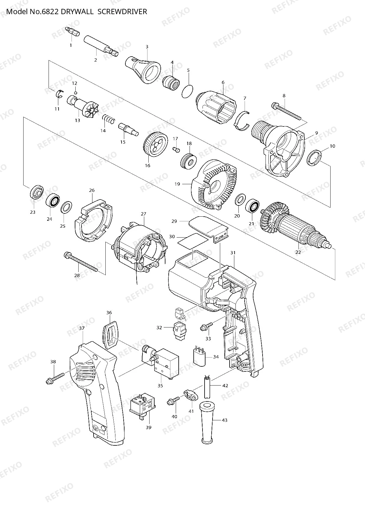Деталировка MAKITA 6822 — схема запчастей в разборе