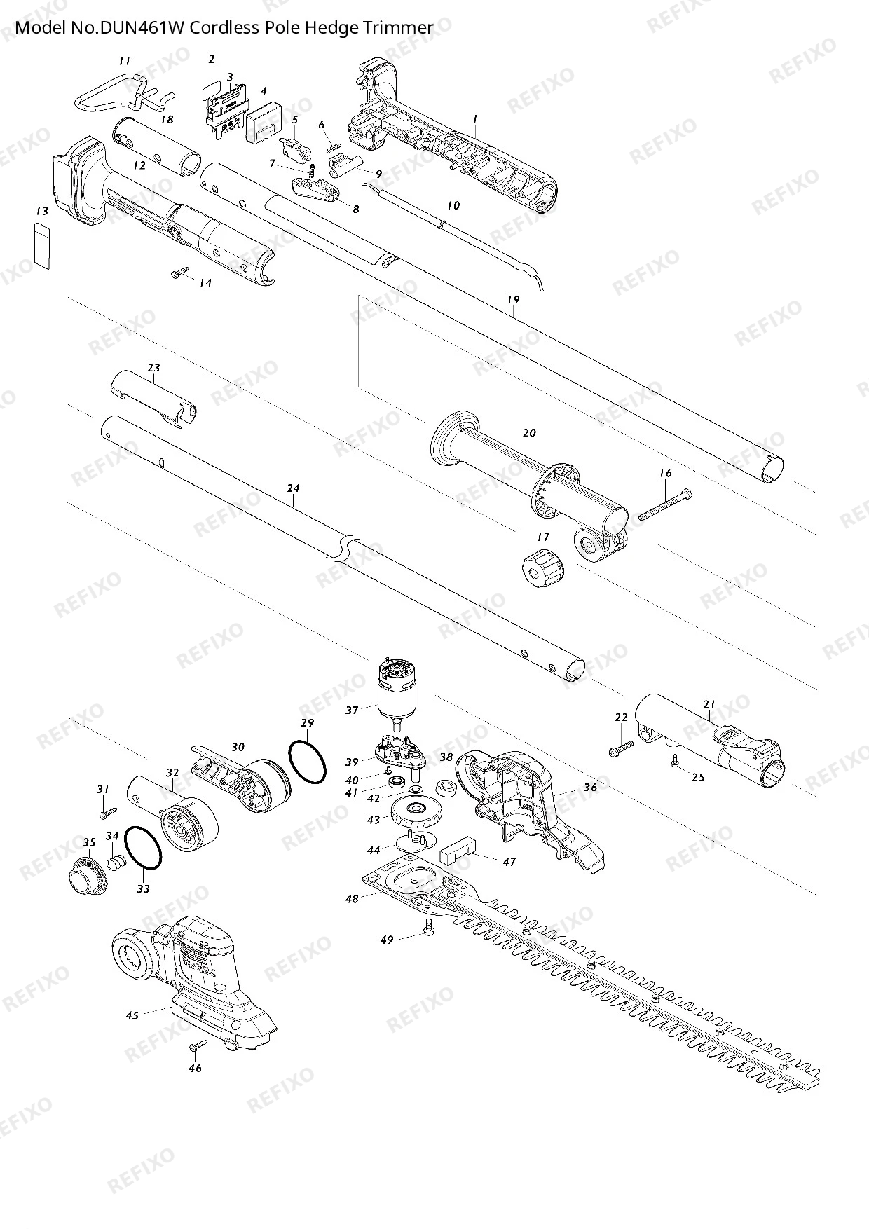 Деталировка MAKITA DUN461W — схема запчастей в разборе