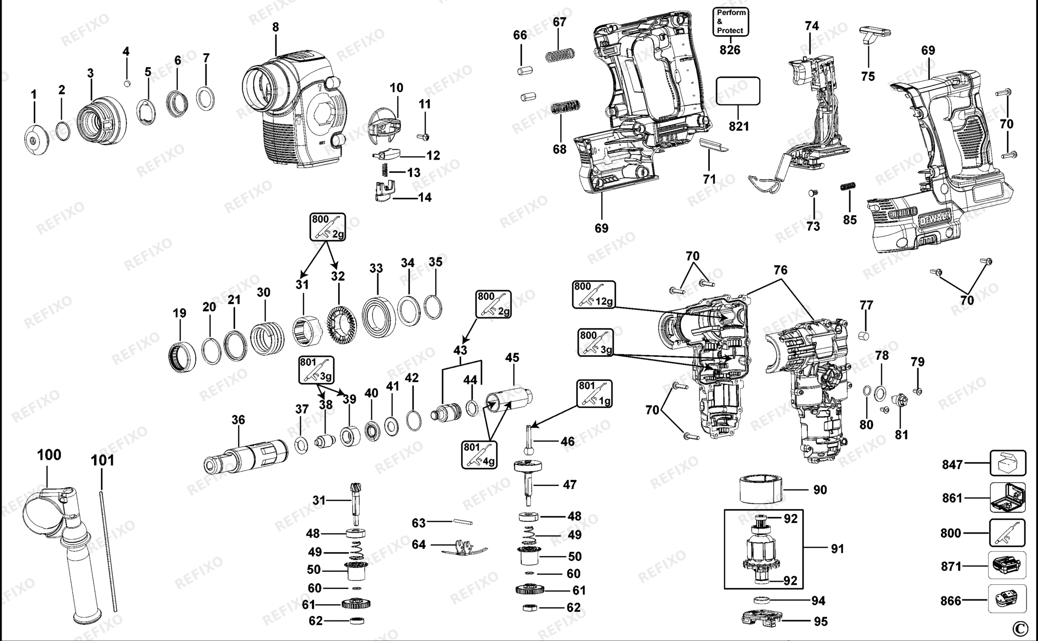 Деталировка DeWalt DCH243-QW TYPE 1 DREHHAMMER DCH243-QW DCH243 — схема запчастей в разборе